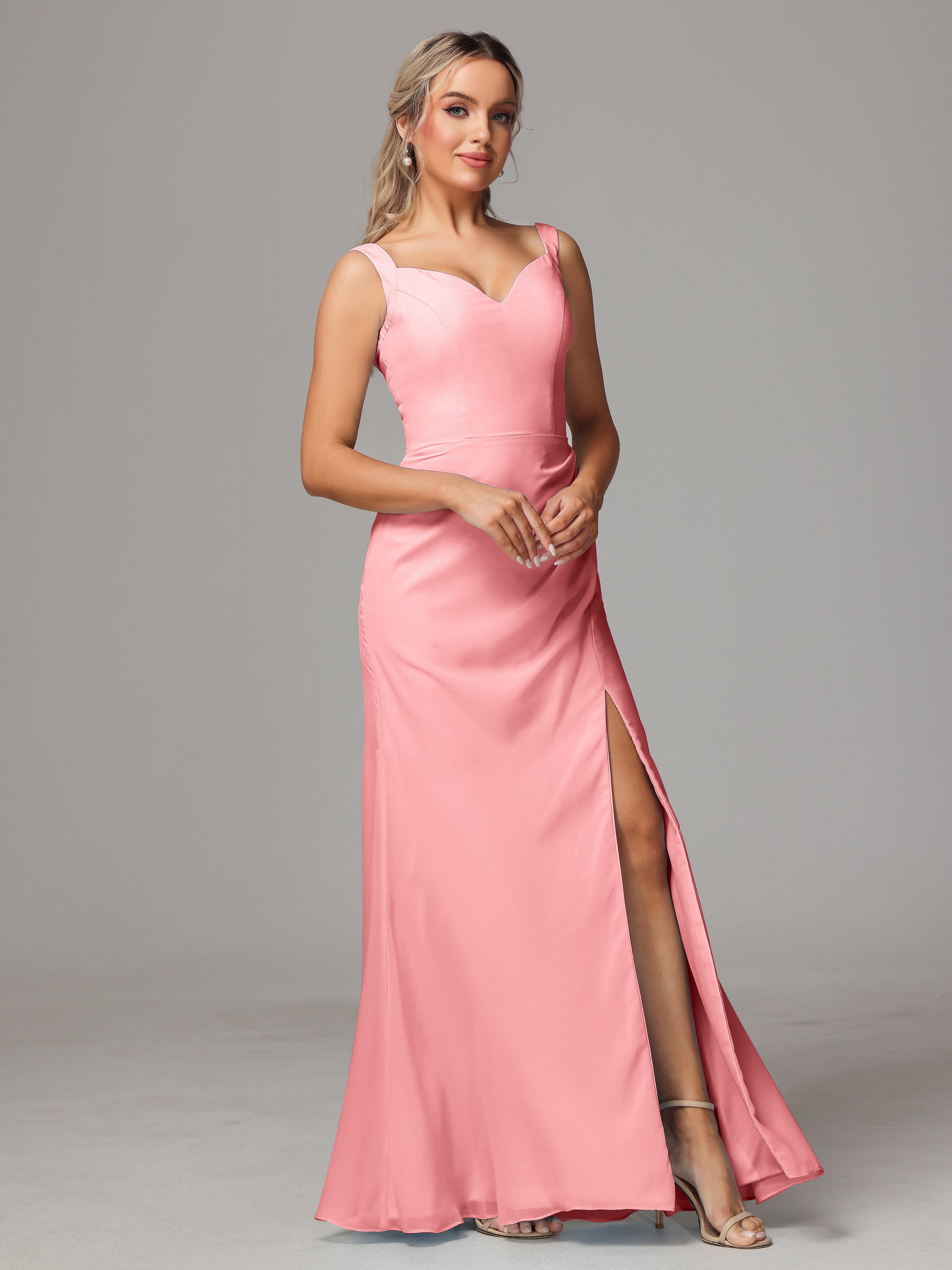 Robes De Demoiselle D'Honneur En Flamant Dos V Fendue Devant Mousseline Robe Demoiselle D'Honneur