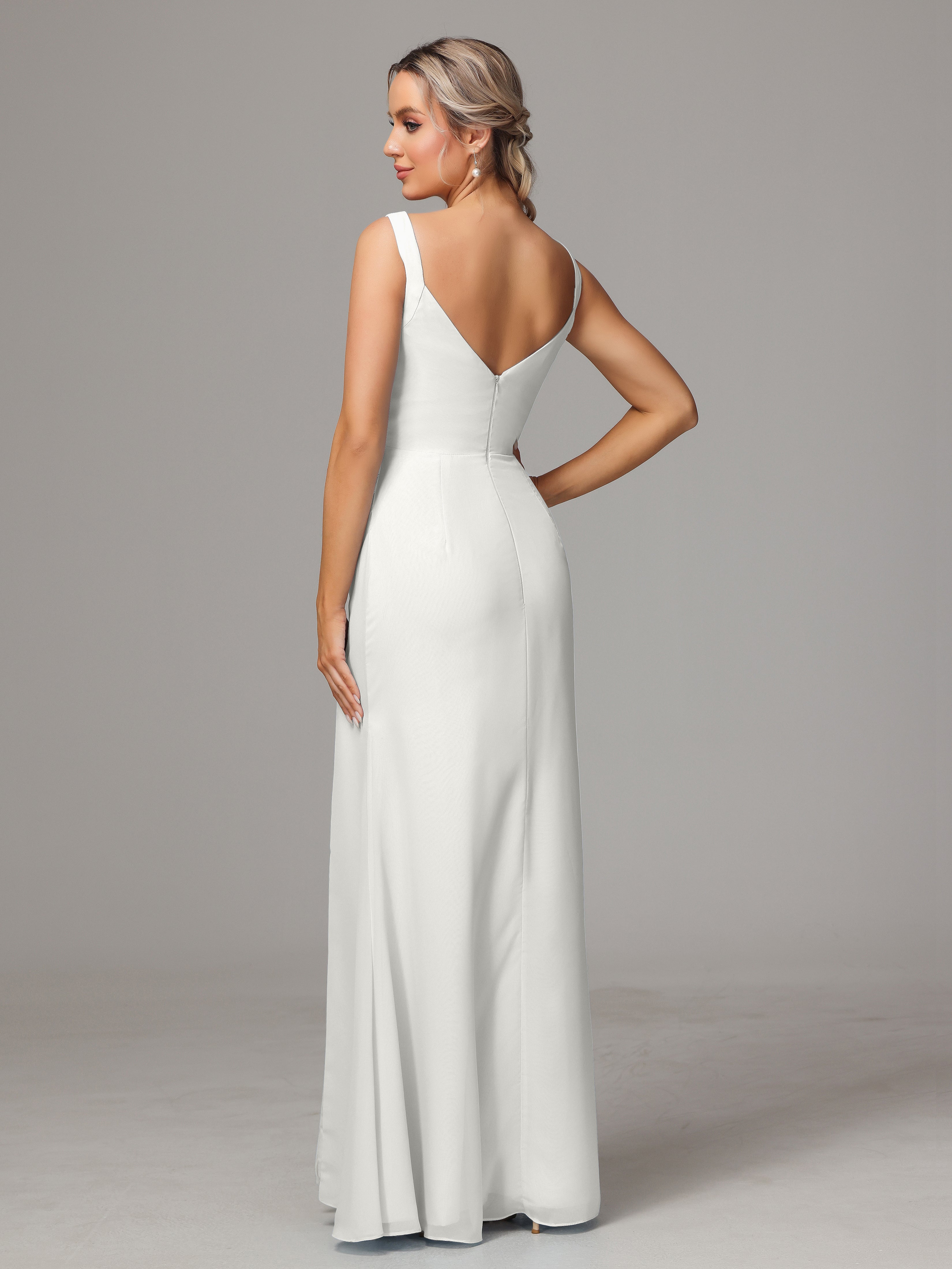 Robe Demoiselle D Honneur Ivoire Dos V Fendue Devant Mousseline Robe Demoiselle D'Honneur