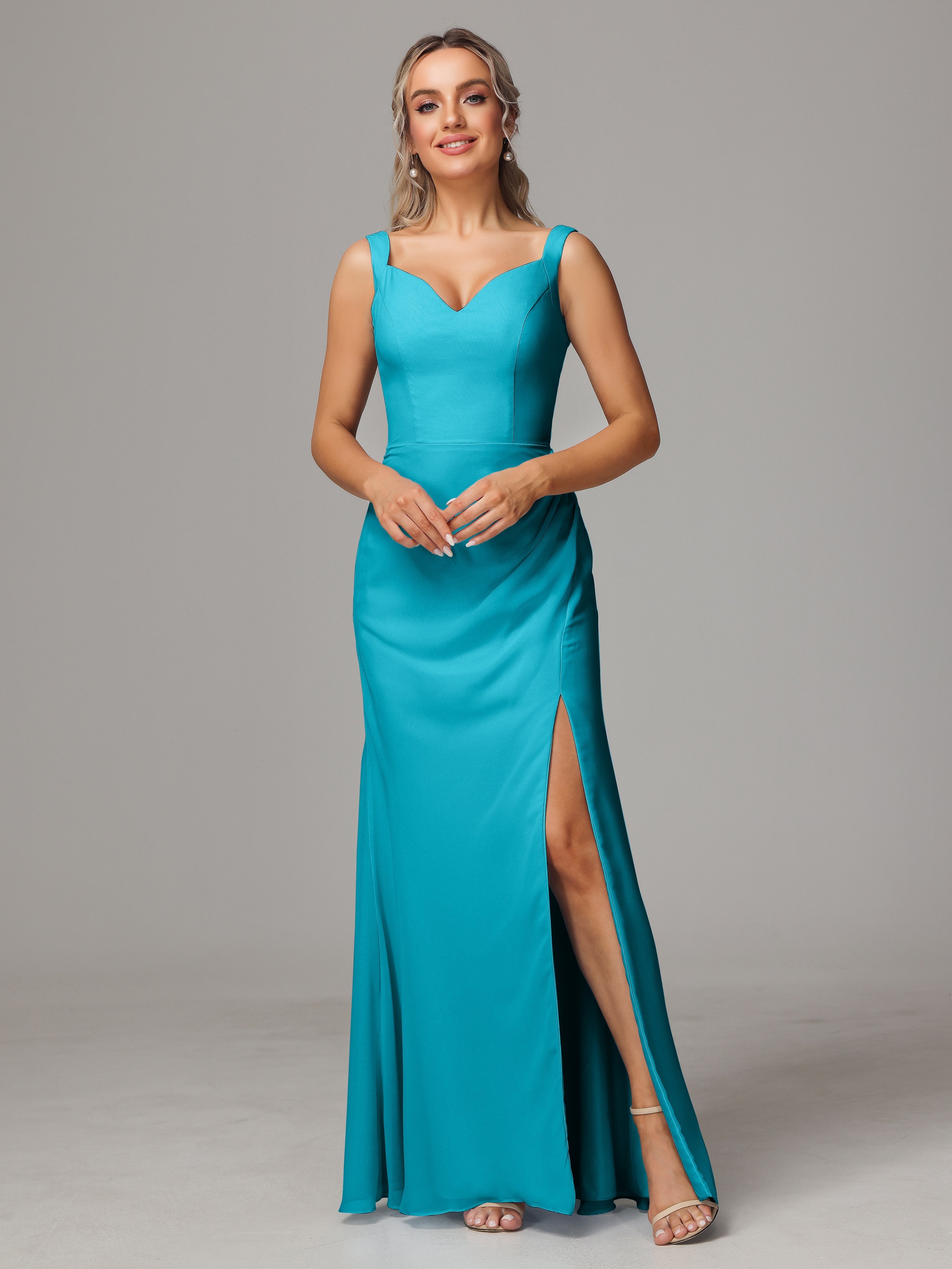 Robes De Demoiselle D'Honneur Jade Dos V Fendue Devant Mousseline Robe Demoiselle D'Honneur