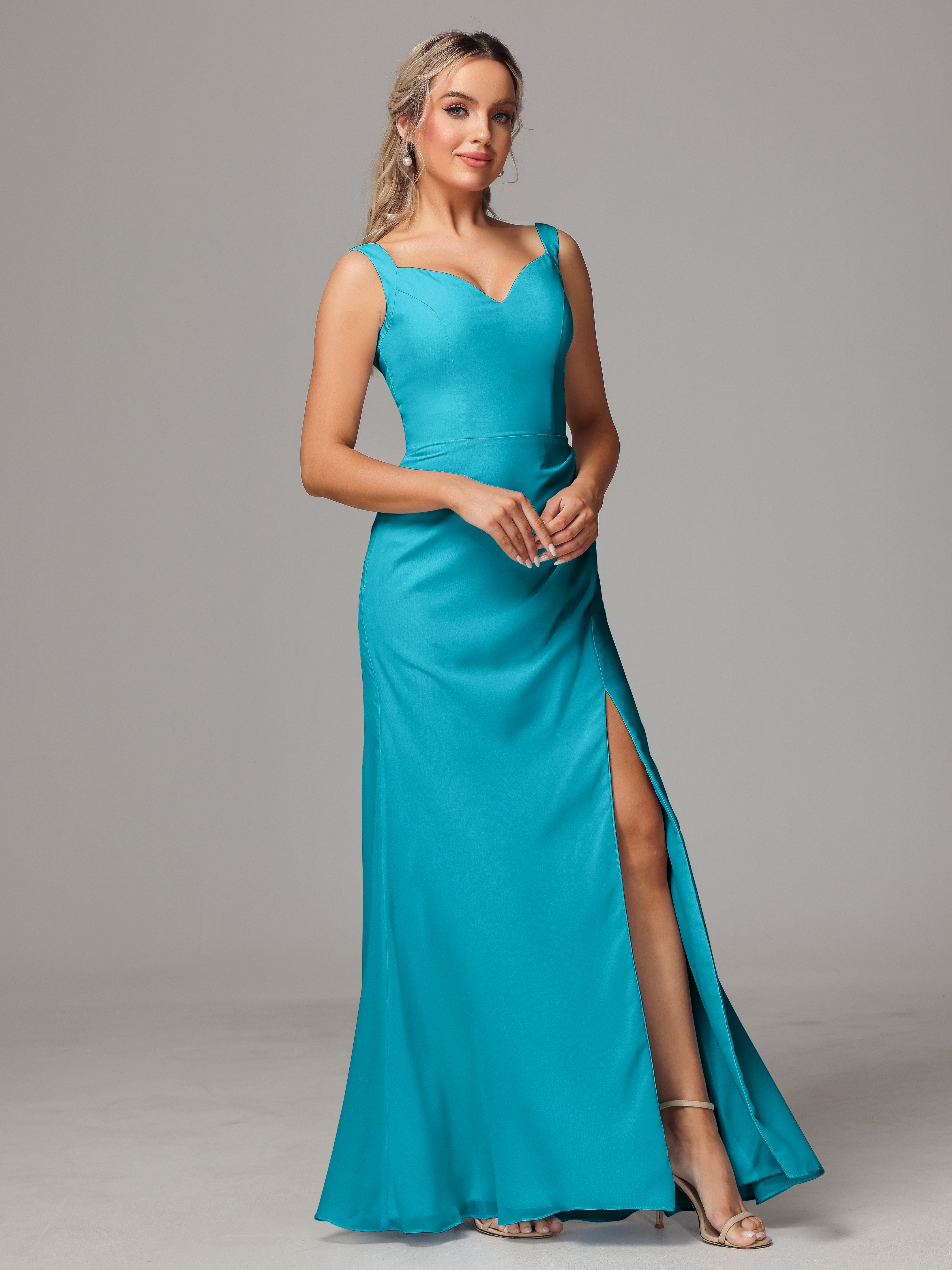 Robes De Demoiselle D'Honneur Jade Dos V Fendue Devant Mousseline Robe Demoiselle D'Honneur