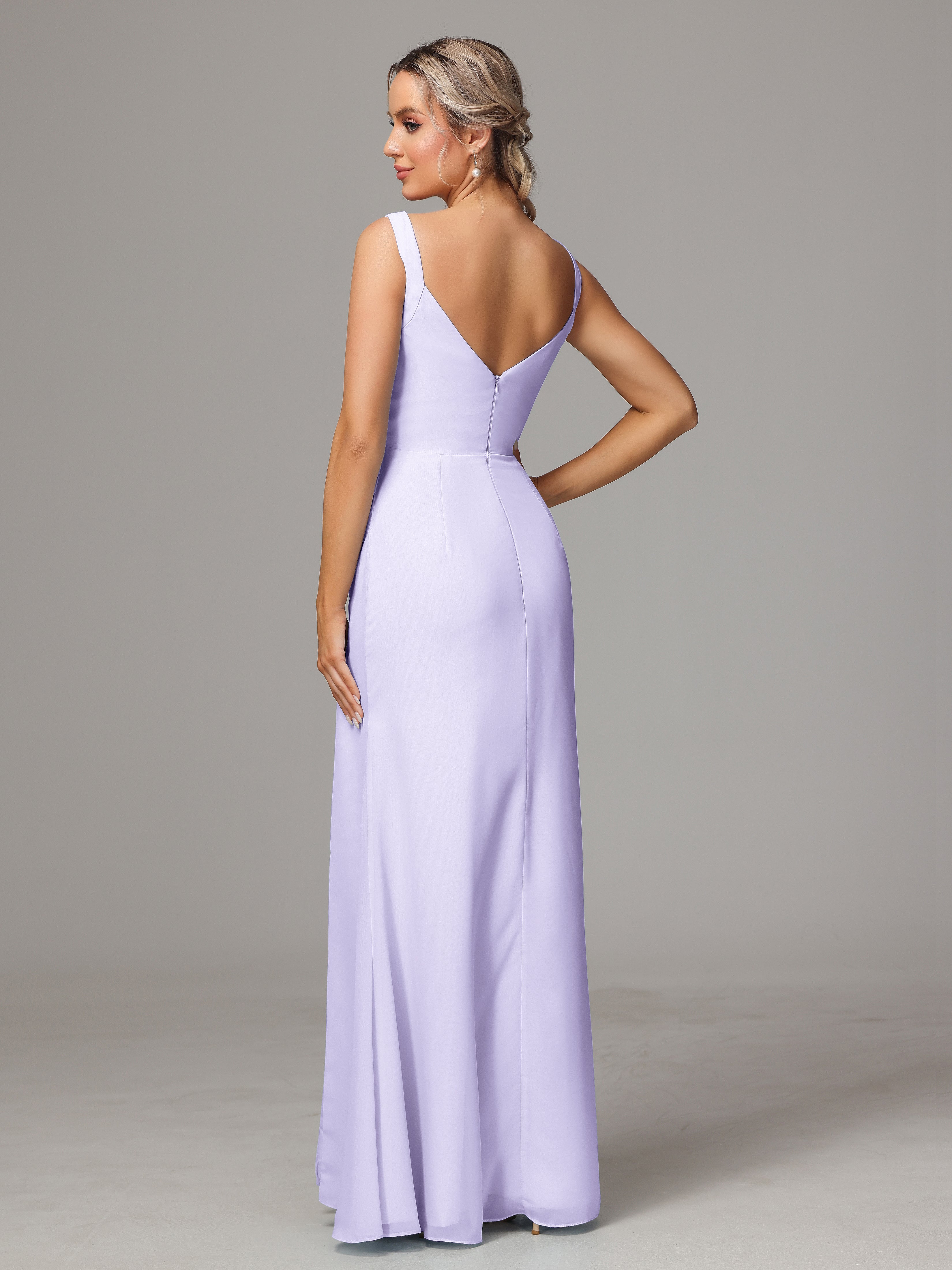 Robe Demoiselle Honneur Lilas Dos V Fendue Devant Mousseline Robe Demoiselle D'Honneur