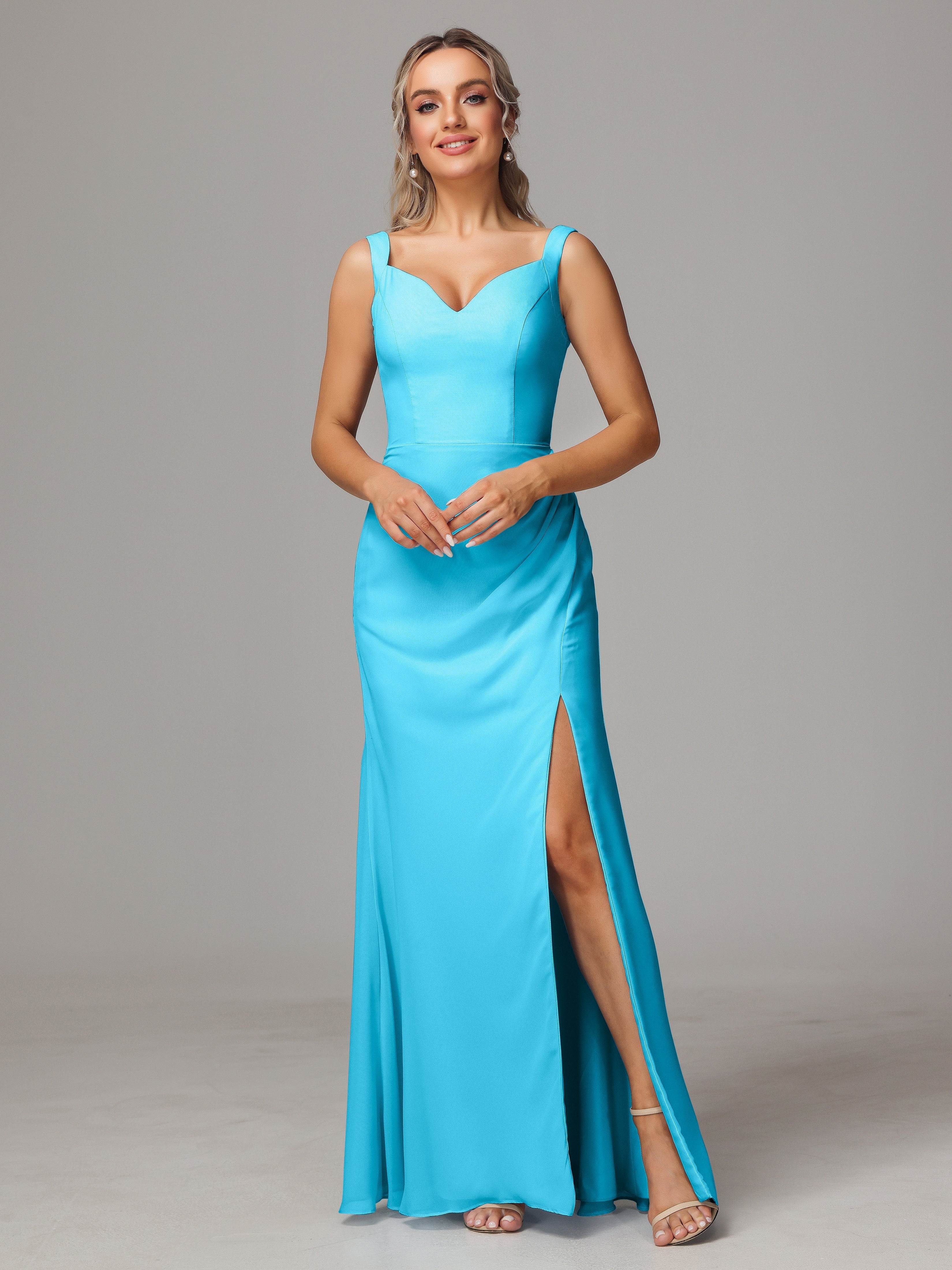 Robe De Demoiselle D'Honneur En Piscine Dos V Fendue Devant Mousseline Robe Demoiselle D'Honneur