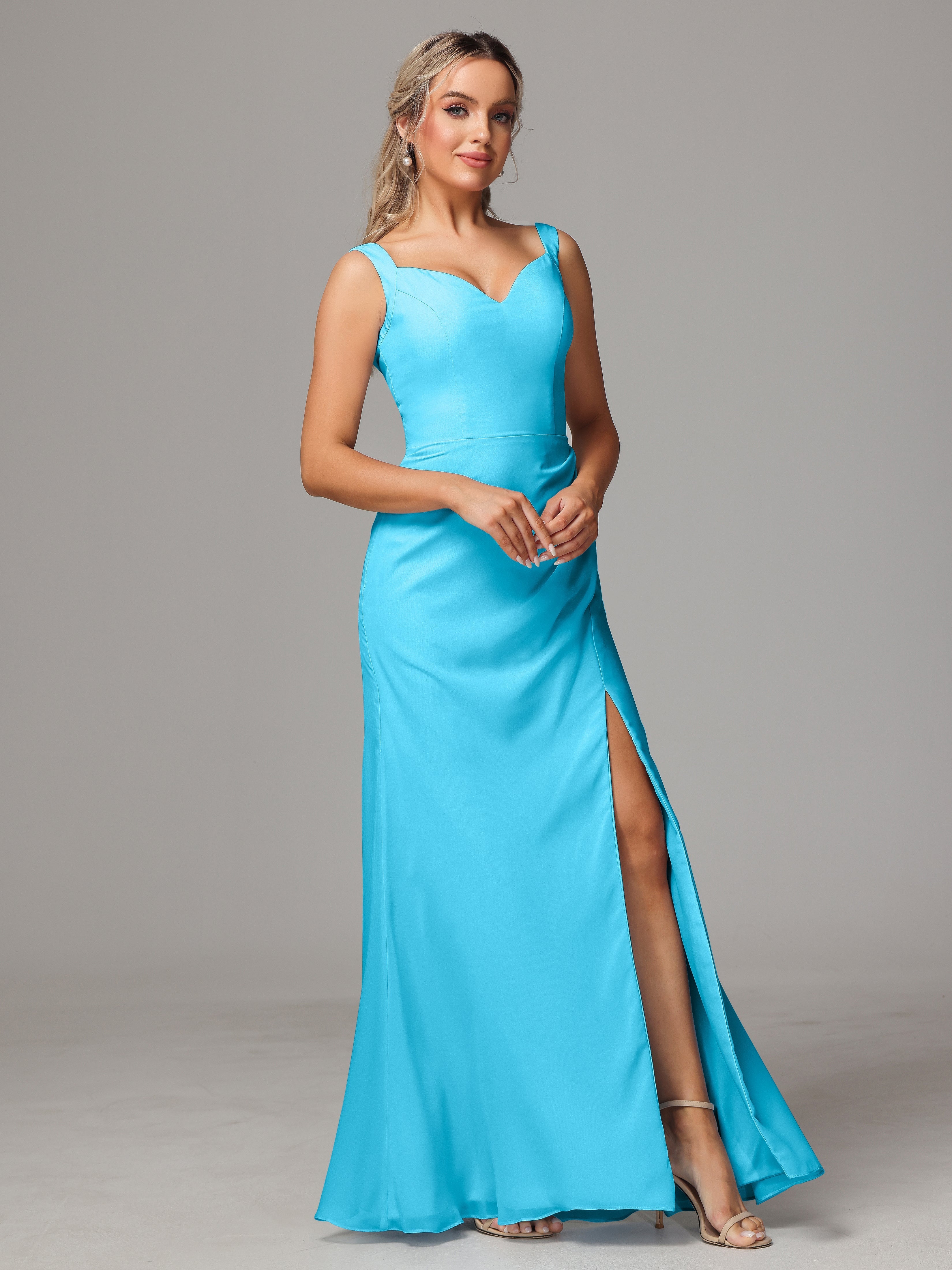 Robe De Demoiselle D'Honneur En Piscine Dos V Fendue Devant Mousseline Robe Demoiselle D'Honneur