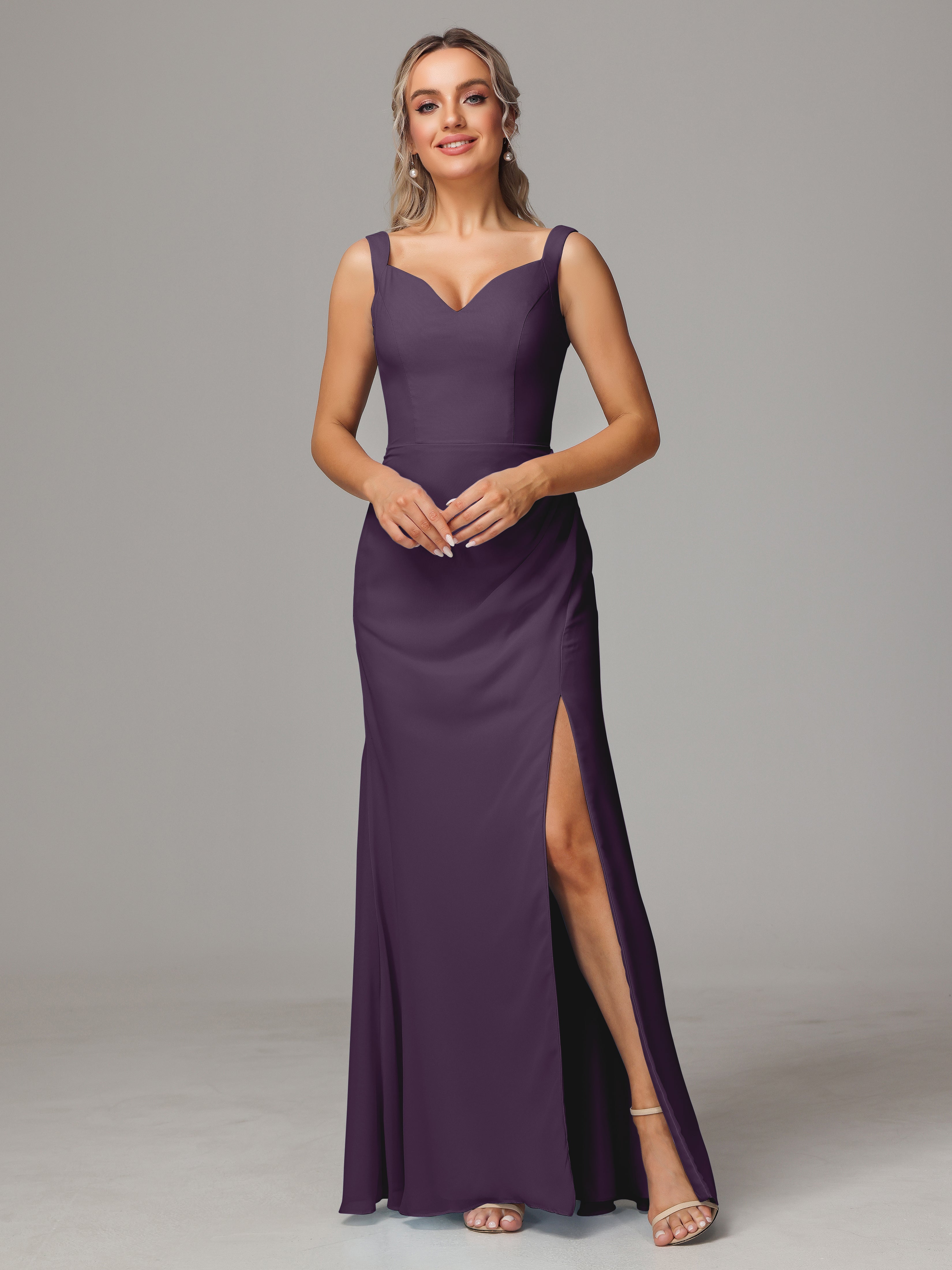 Robe Demoiselle D Honneur Plume Dos V Fendue Devant Mousseline Robe Demoiselle D'Honneur