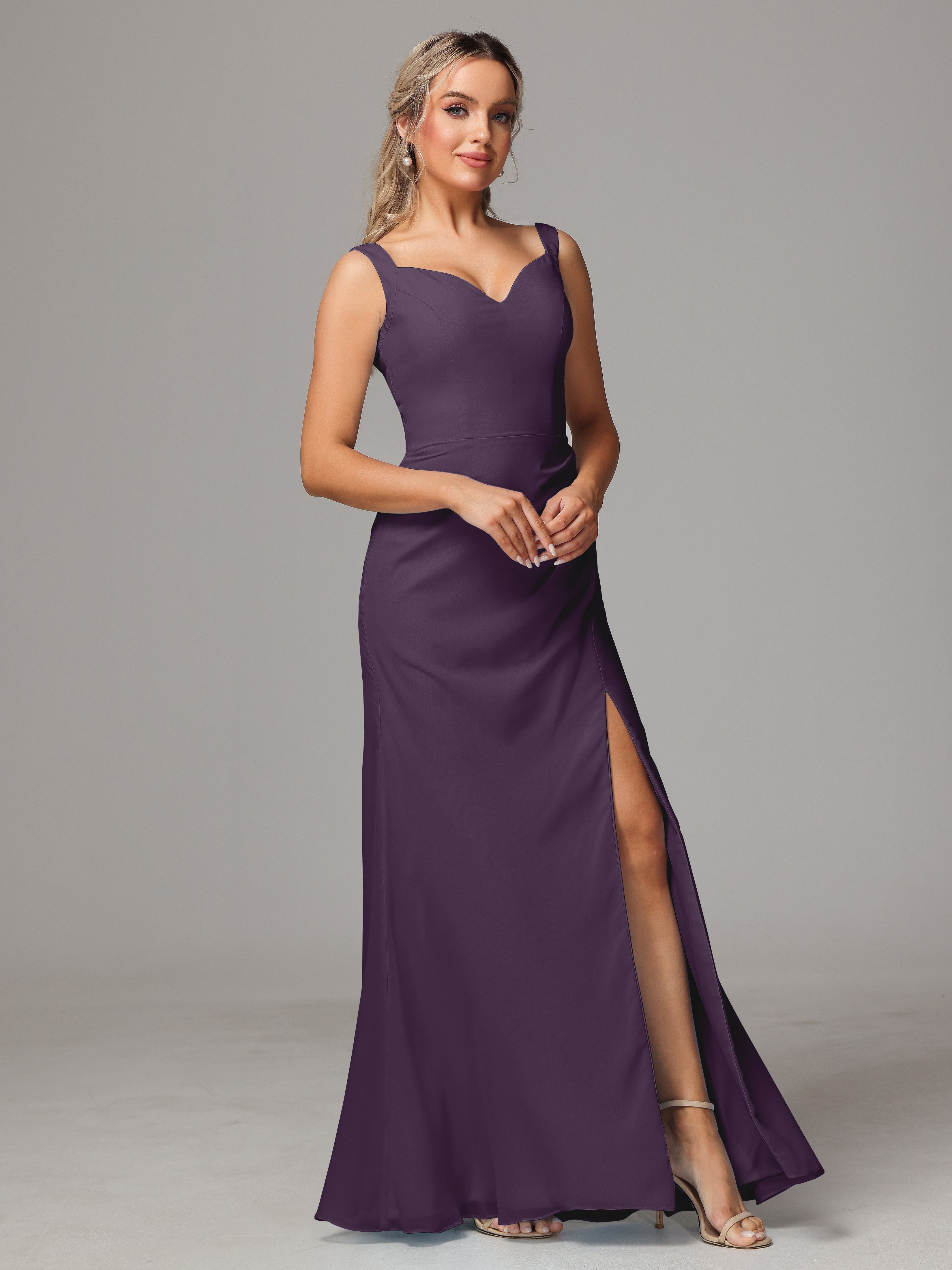 Robe Demoiselle D Honneur Plume Dos V Fendue Devant Mousseline Robe Demoiselle D'Honneur