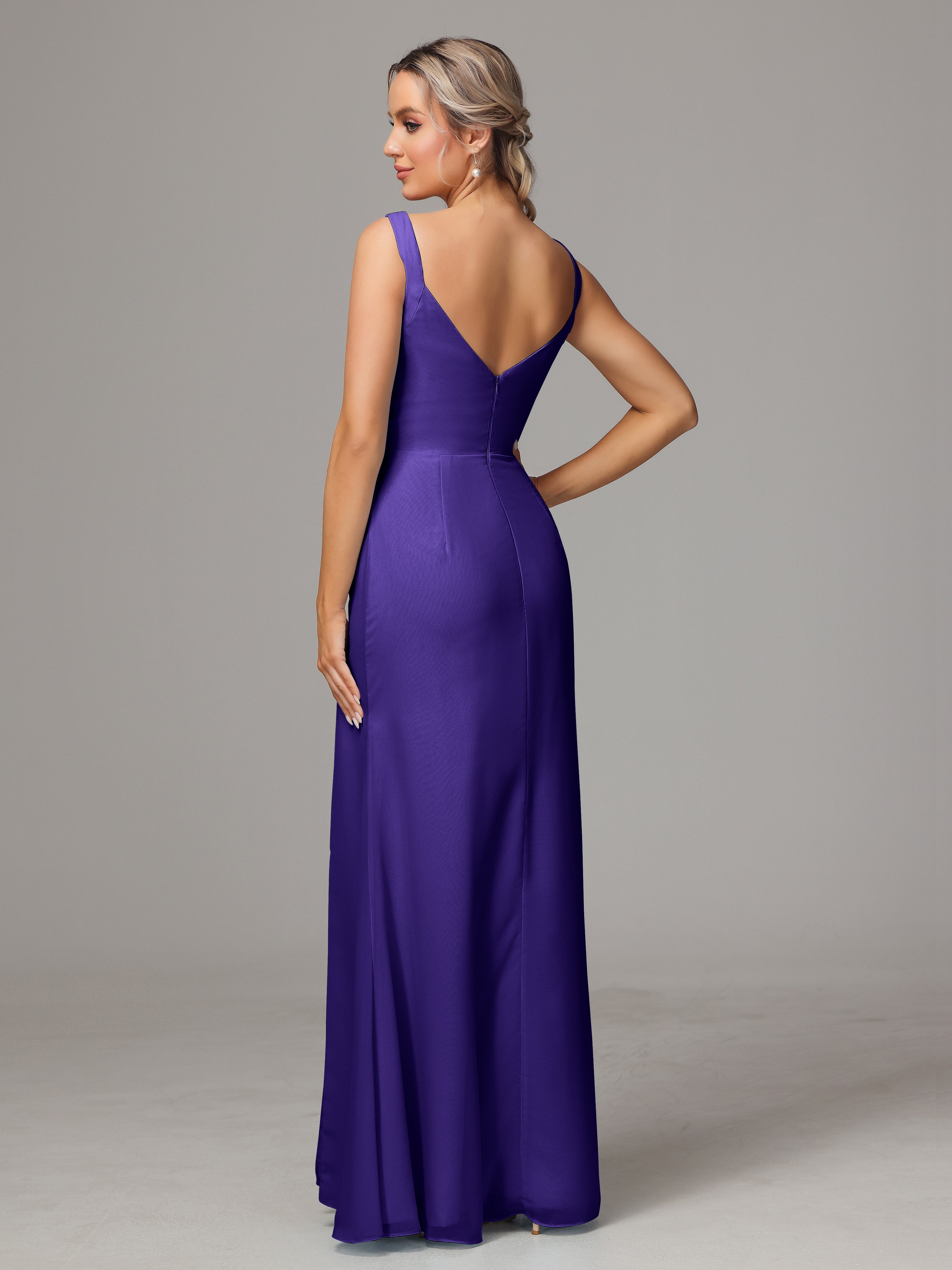 Robes De Demoiselle D'Honneur En Régence Dos V Fendue Devant Mousseline Robe Demoiselle D'Honneur