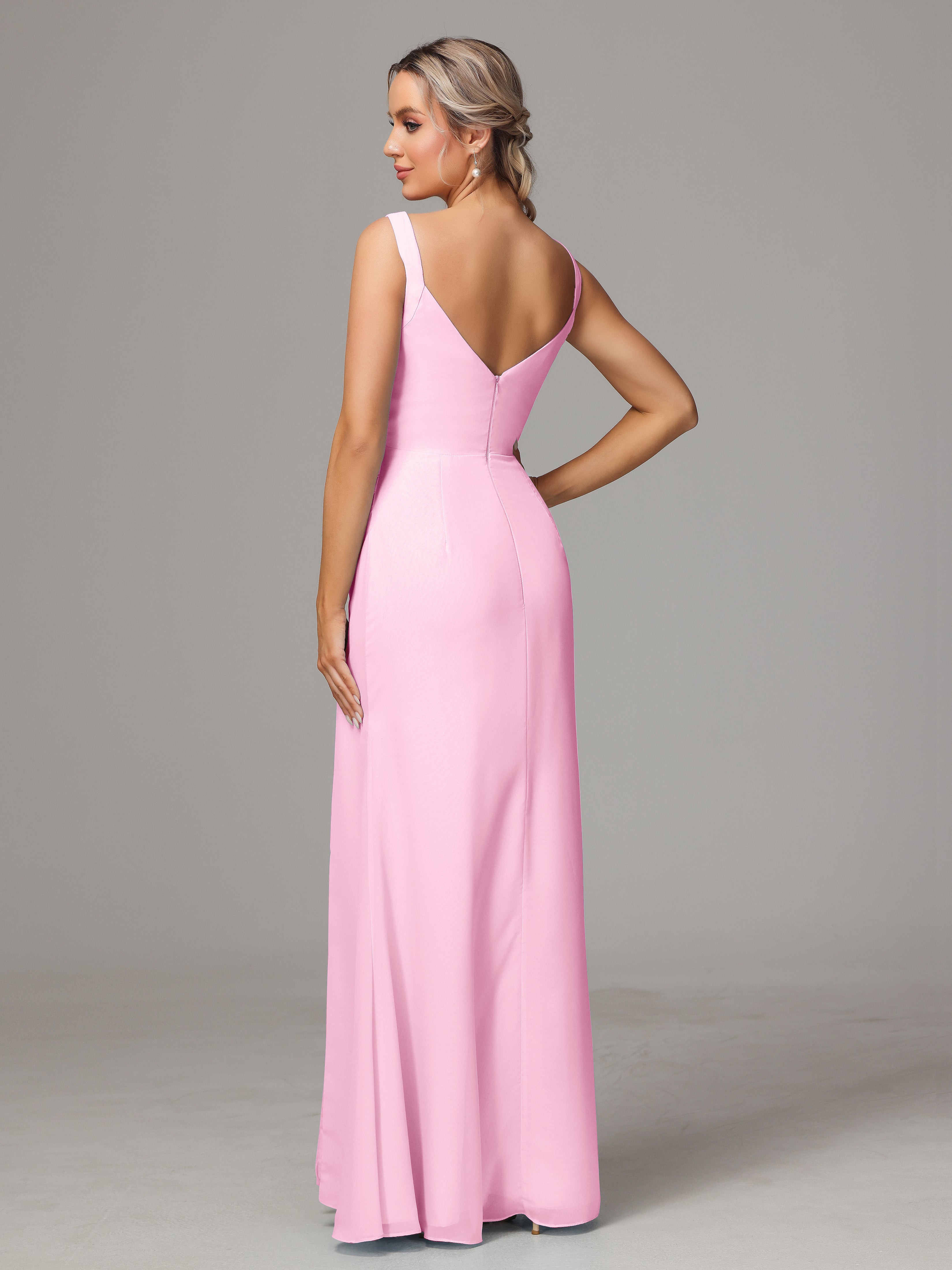 Robe Demoiselle D Honneur Rose Bonbon Dos V Fendue Devant Mousseline Robe Demoiselle D'Honneur