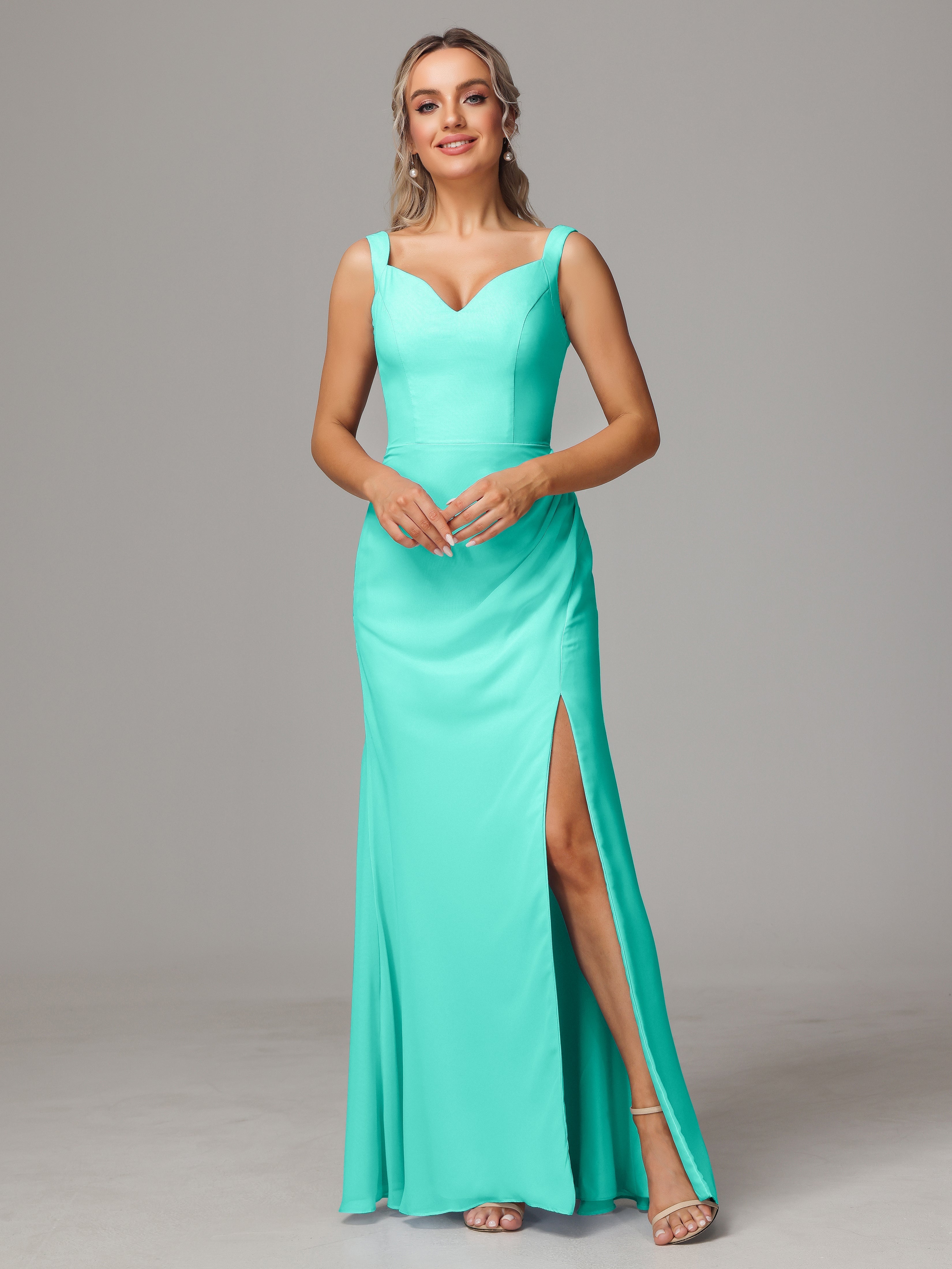 Robes De Demoiselle D'Honneur Spa Dos V Fendue Devant Mousseline Robe Demoiselle D'Honneur