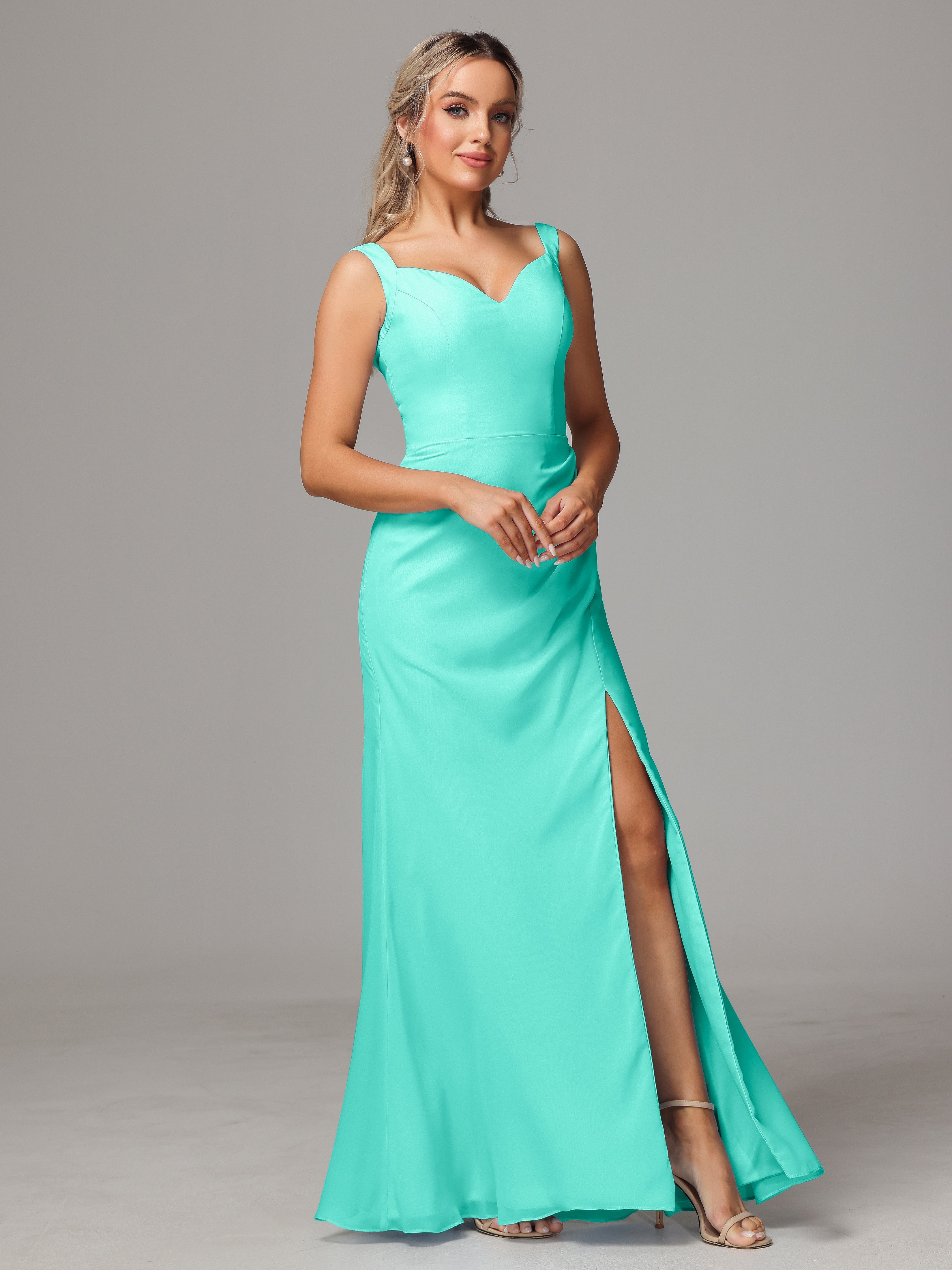 Robes De Demoiselle D'Honneur Spa Dos V Fendue Devant Mousseline Robe Demoiselle D'Honneur