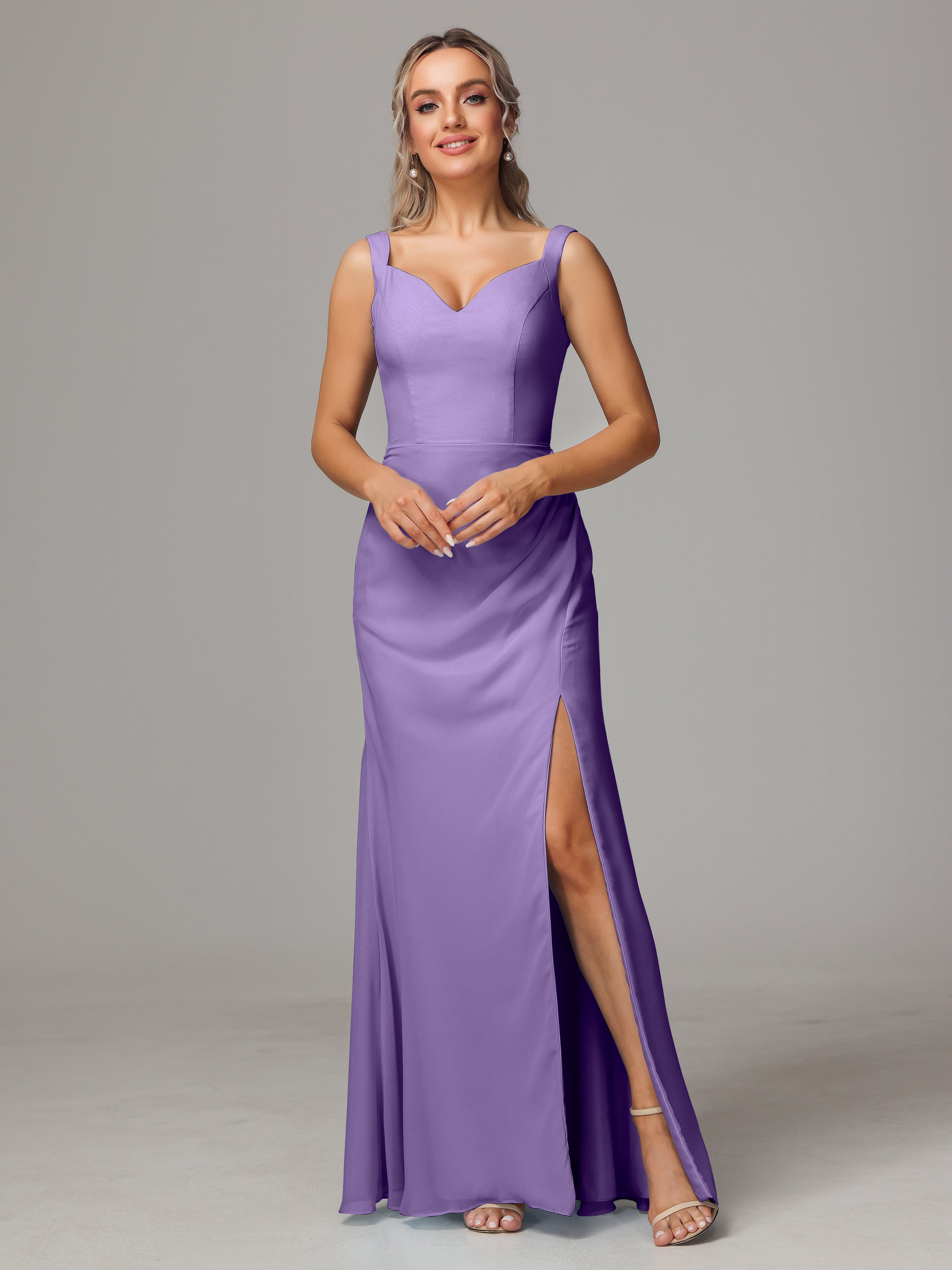 Robes De Demoiselle D'Honneur Tahiti Dos V Fendue Devant Mousseline Robe Demoiselle D'Honneur