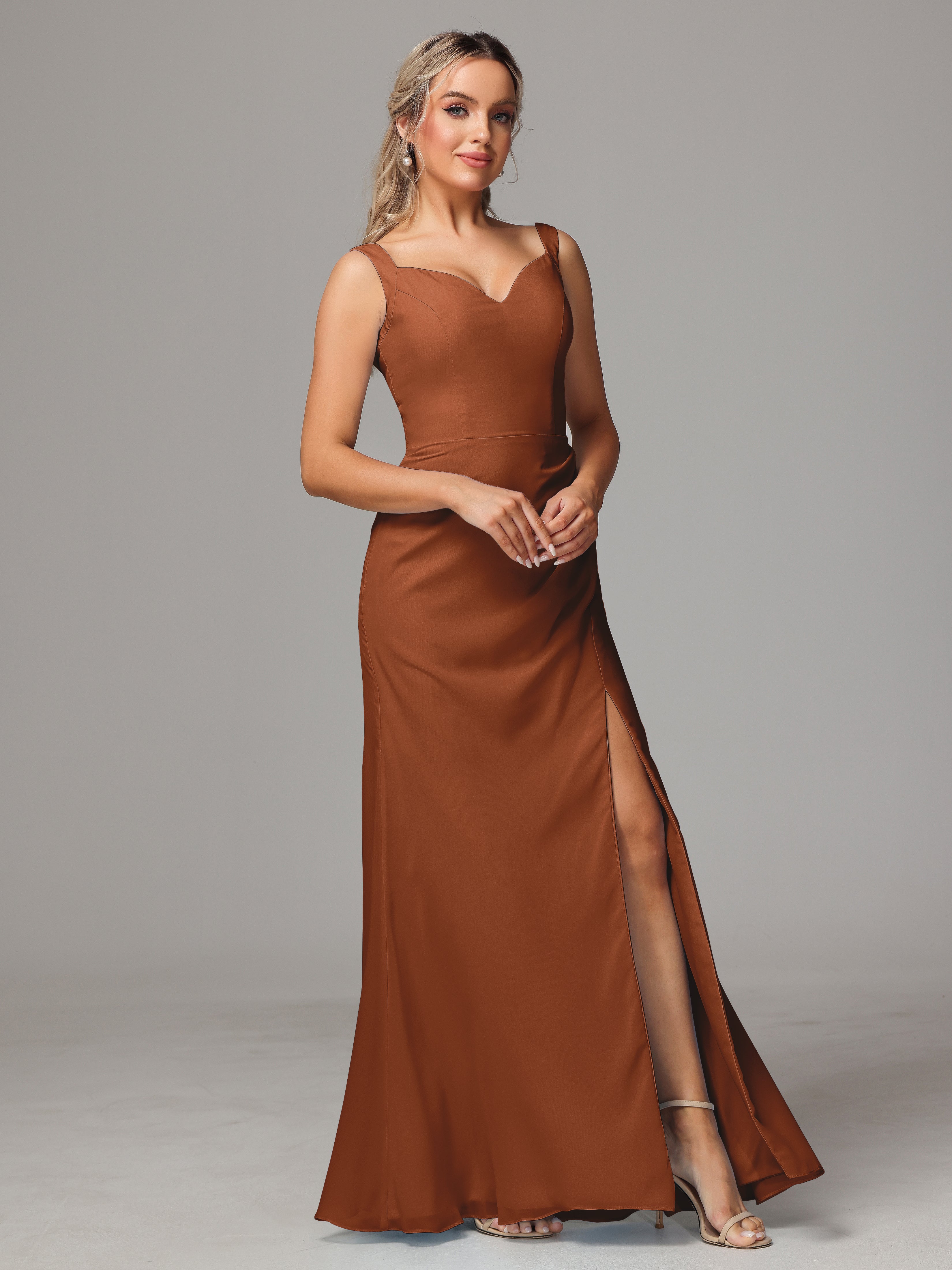 Robe Terracotta Demoiselle D Honneur Dos V Fendue Devant Mousseline Robe Demoiselle D'Honneur