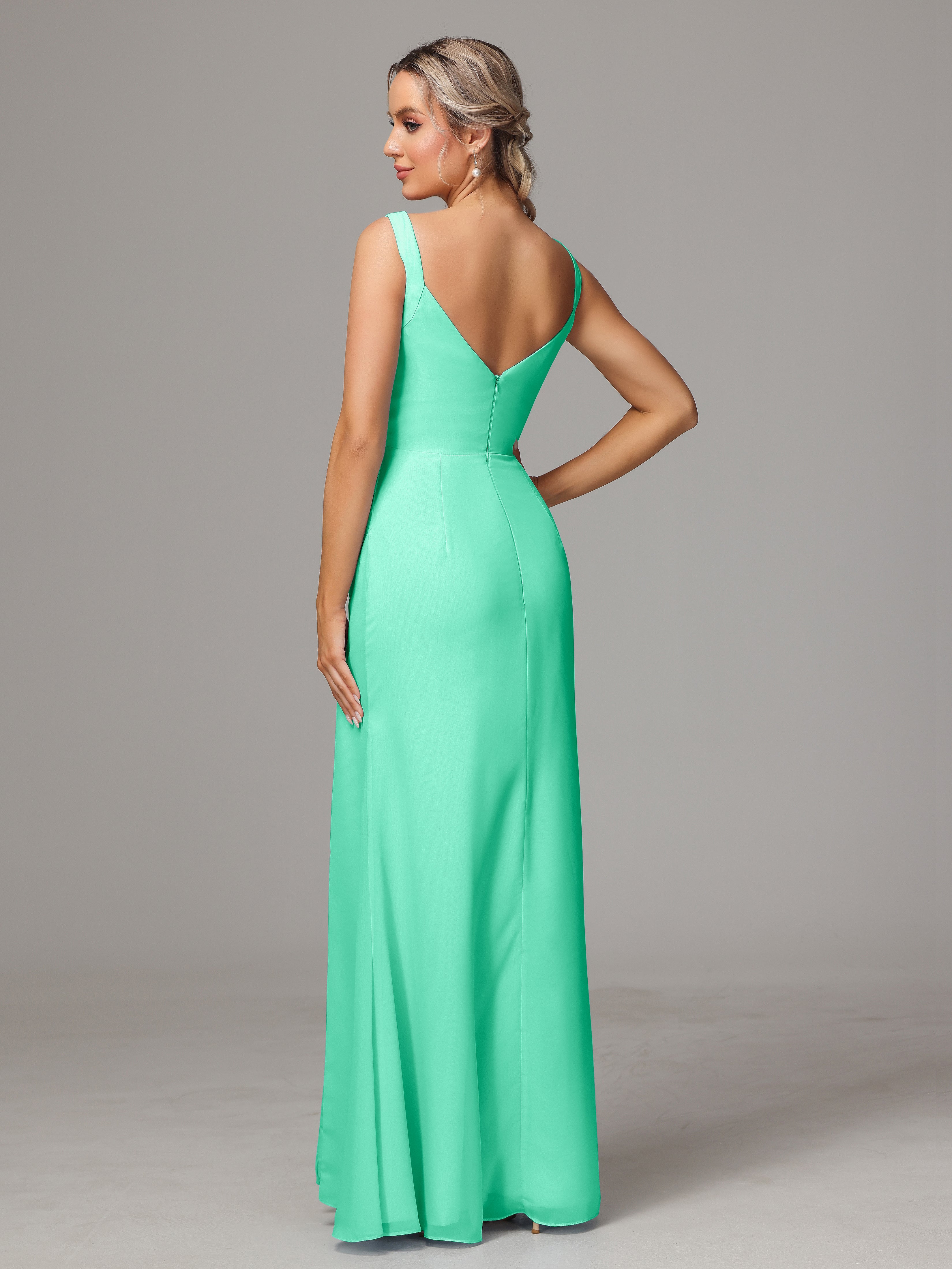 Demoiselle Dhonneur Robe Turquoise Dos V Fendue Devant Mousseline Robe Demoiselle D'Honneur