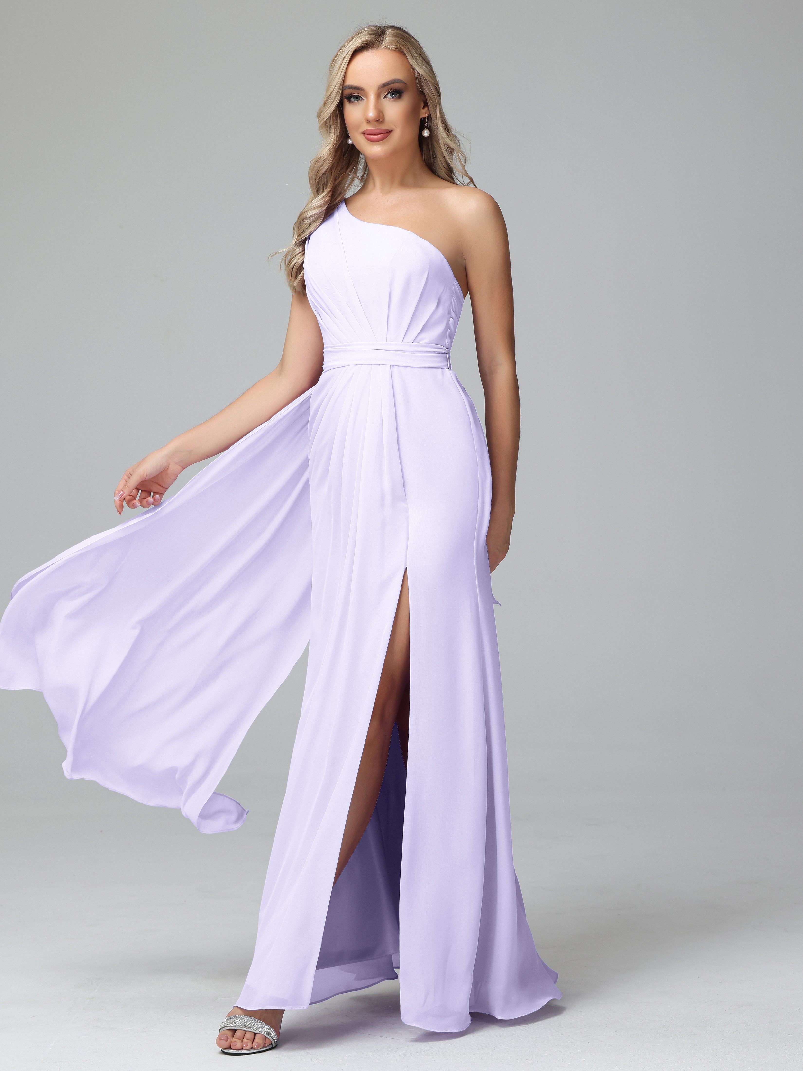 Demoiselle Robe Cocktail Robe Lilas Trapèze Décolleté Asymétrique Mousseline Robe De Demoiselle D'Honneur Avec Plissé