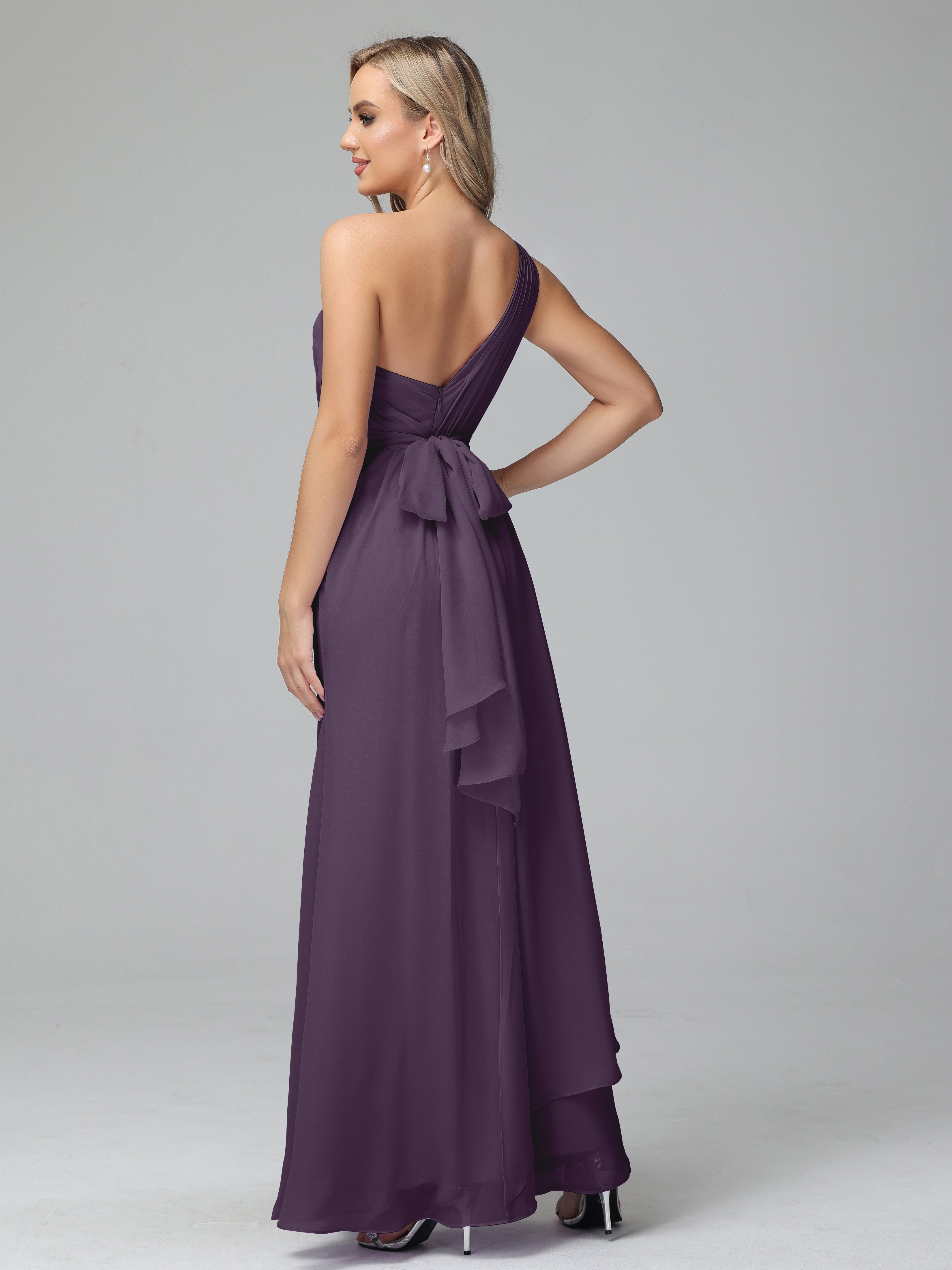 Robe De Demoiselle D'Honneur En Plum Trapèze Décolleté Asymétrique Mousseline Robe De Demoiselle D'Honneur Avec Plissé