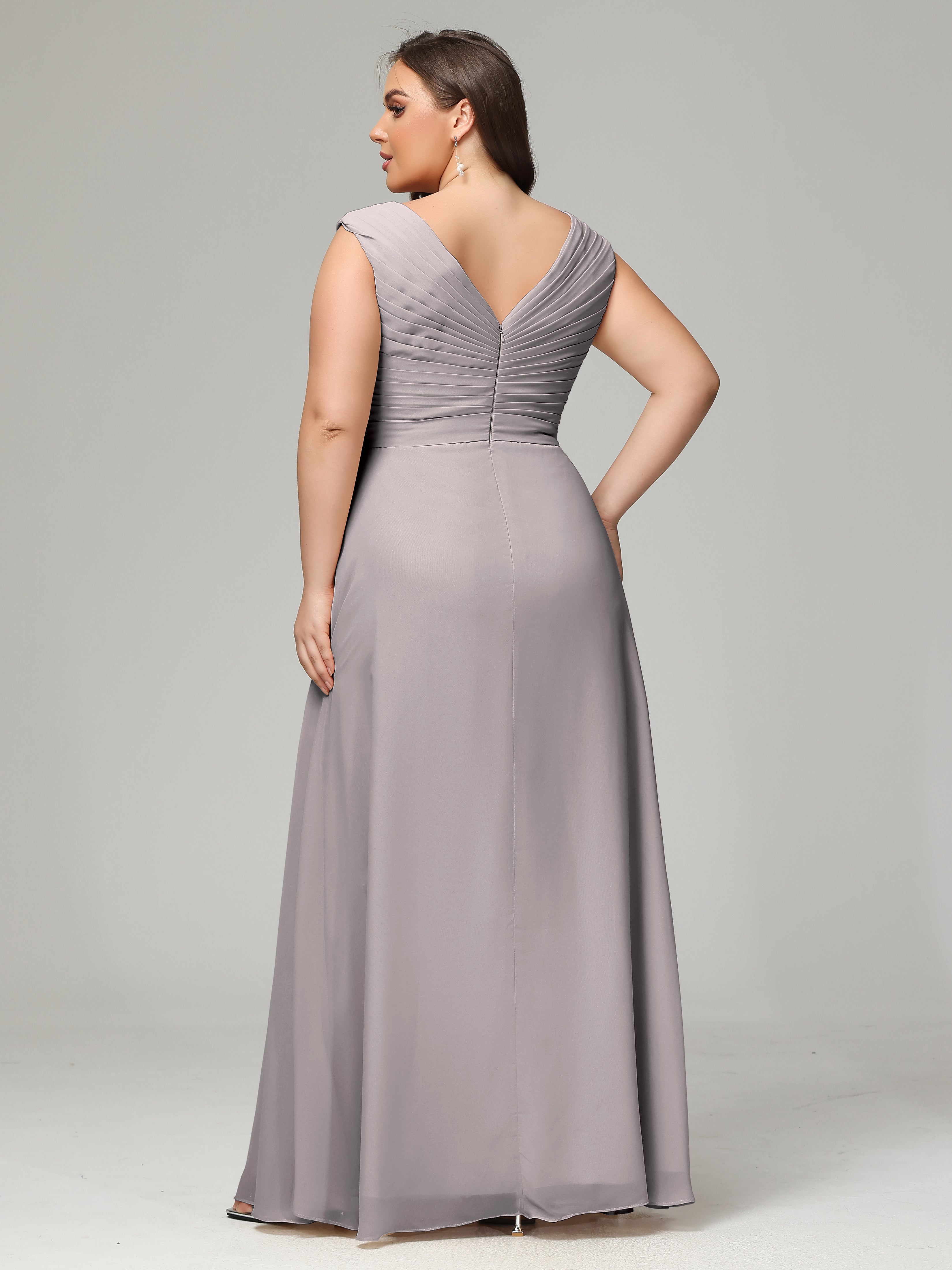 Robe Demoiselle D Honneur Argent Dos En V Mousseline Robe De Demoiselle D'Honneur Grande Taille