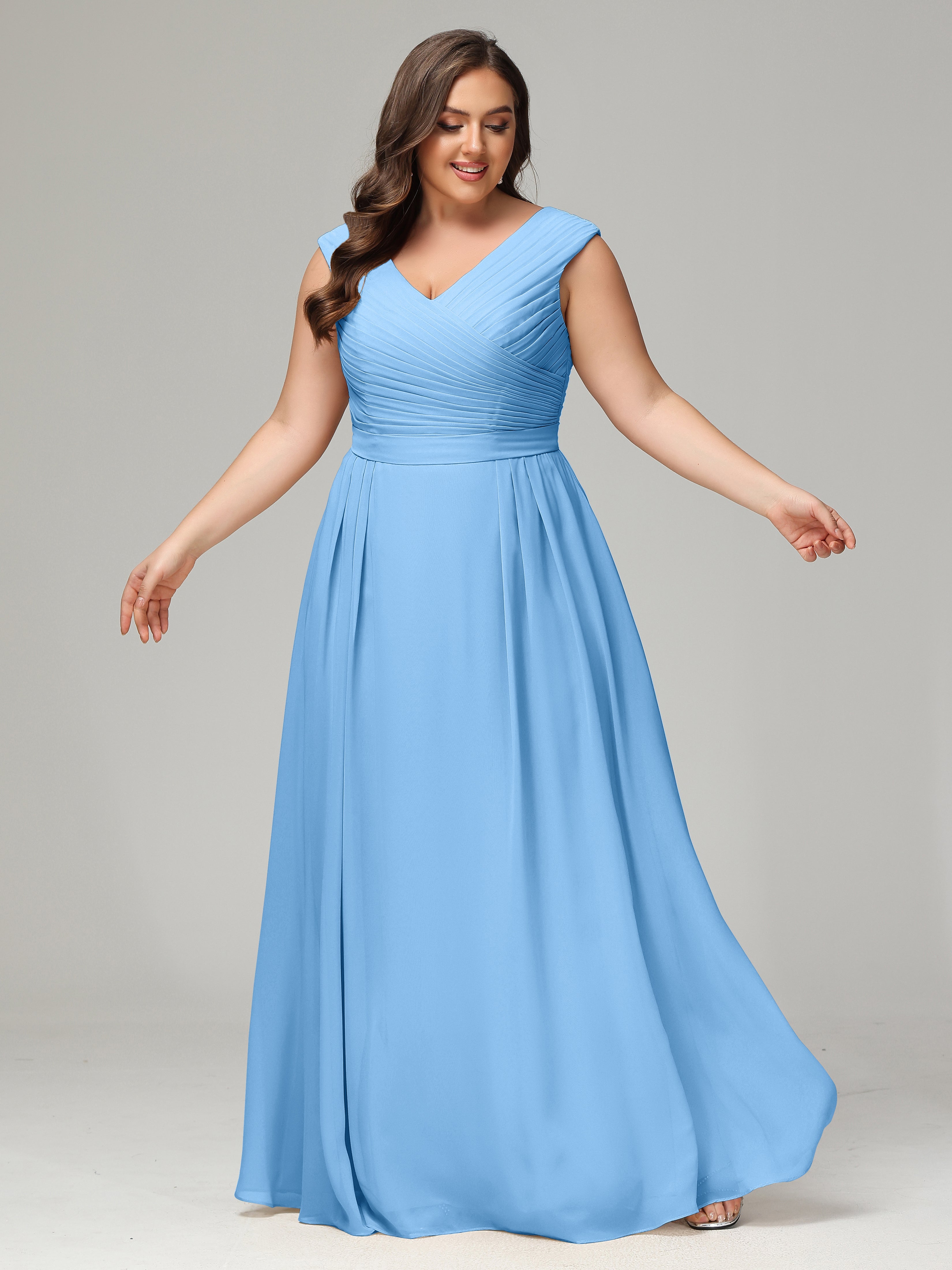 Robe Bleu Mariage Demoiselle D Honneur Dos En V Mousseline Robe De Demoiselle D'Honneur Grande Taille
