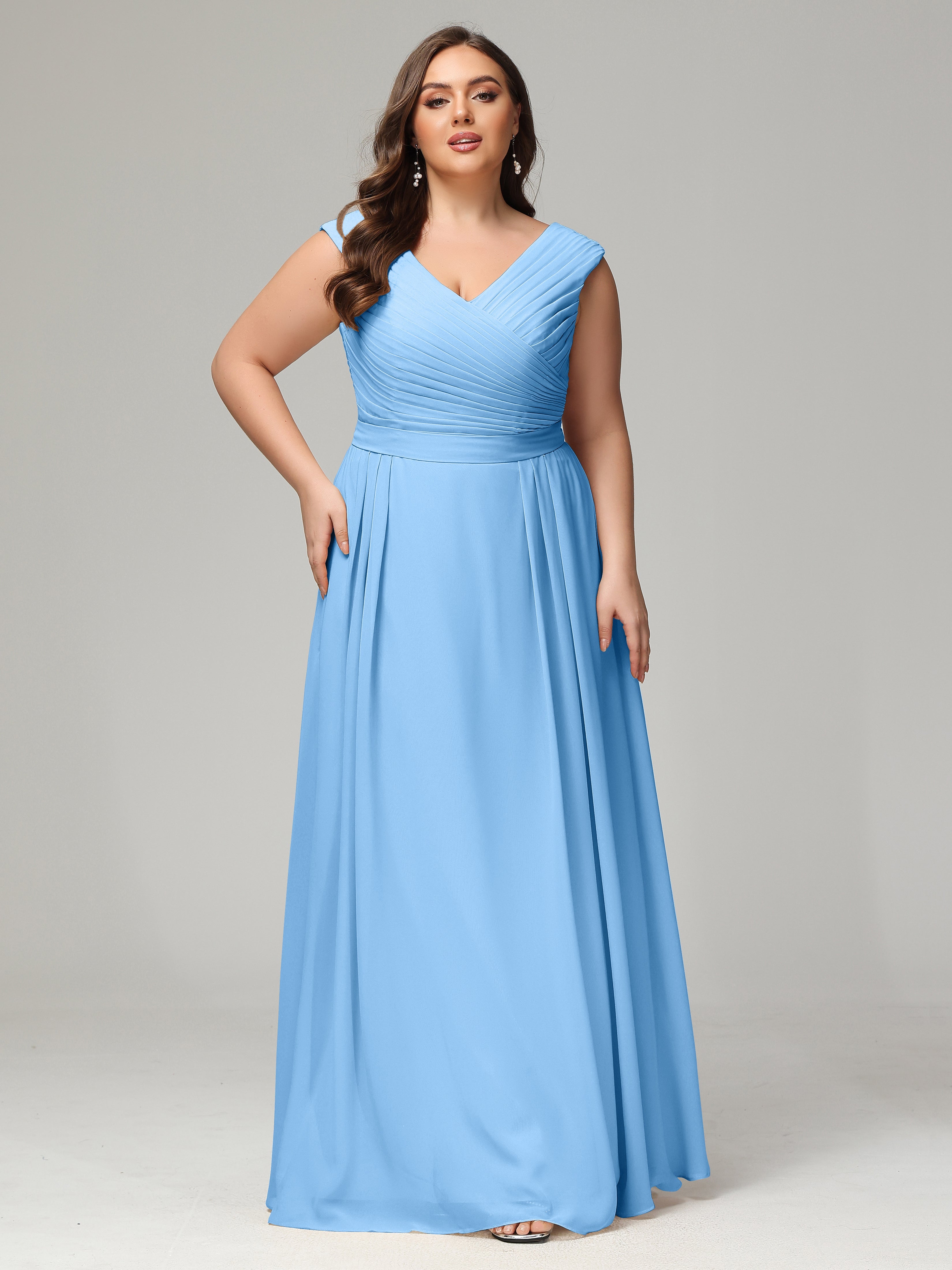 Robe Bleu Mariage Demoiselle D Honneur Dos En V Mousseline Robe De Demoiselle D'Honneur Grande Taille