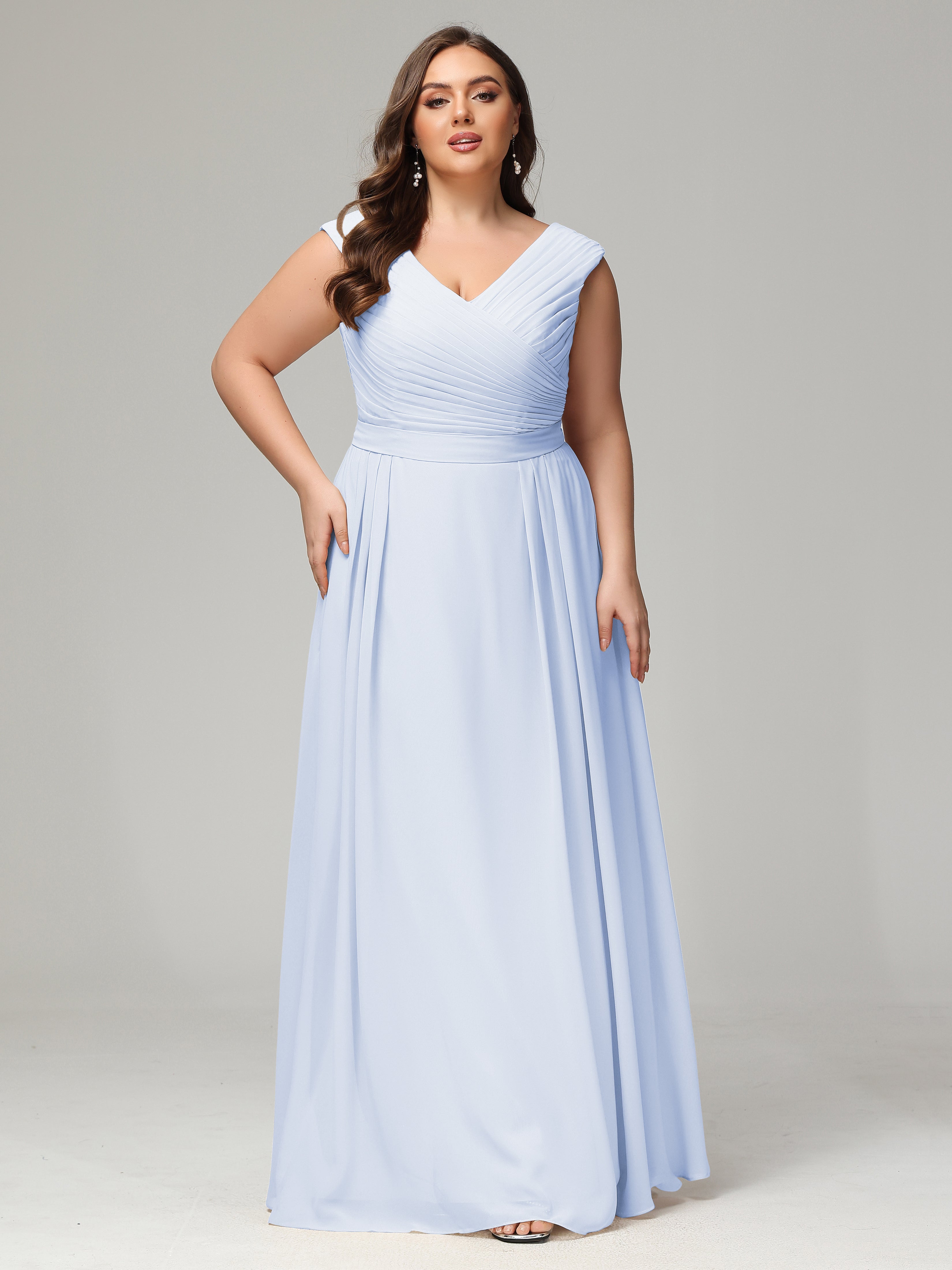 Robe Longue Bleu Ciel Demoiselle D Honneur Dos En V Mousseline Robe De Demoiselle D'Honneur Grande Taille
