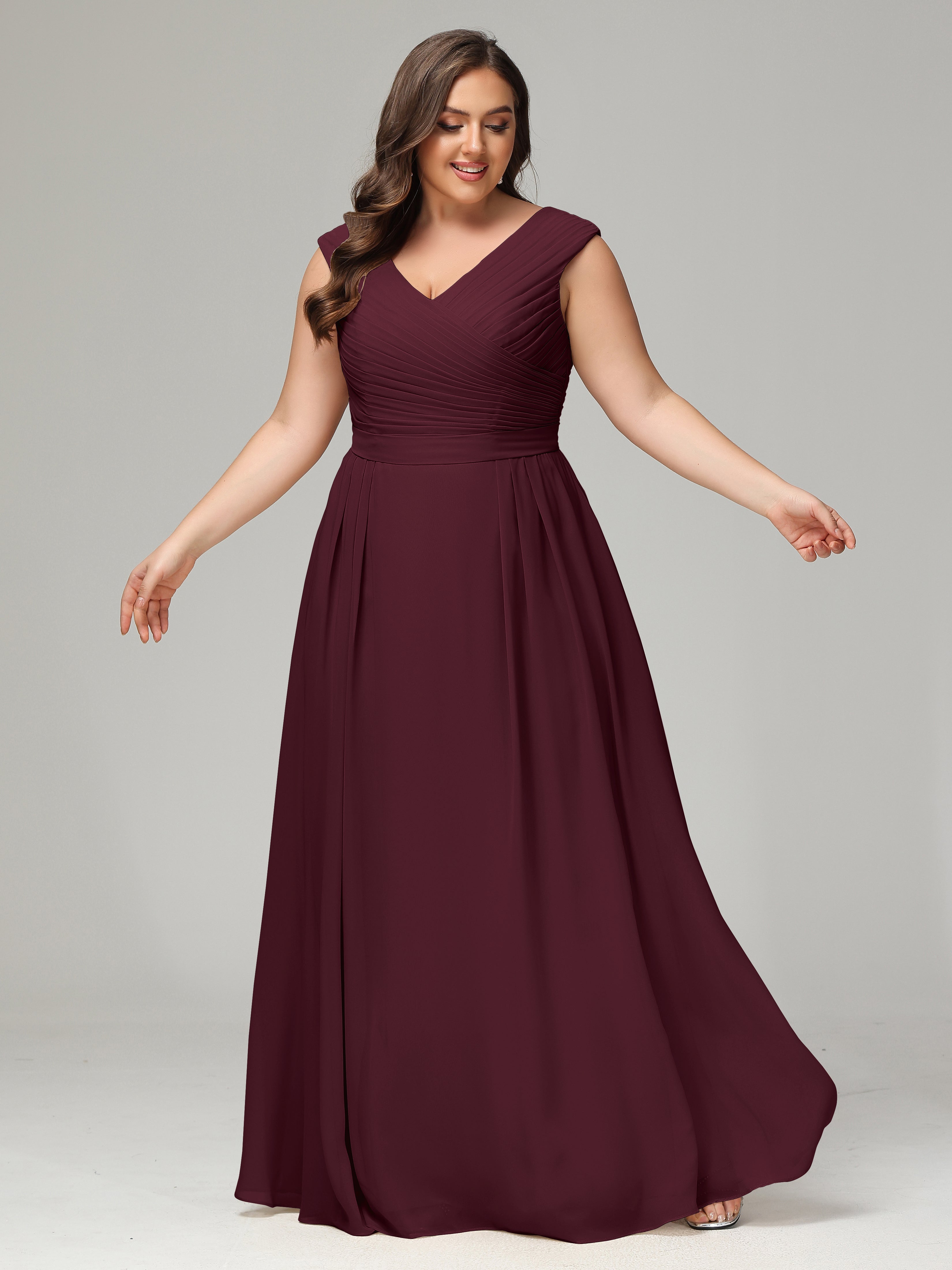 Robes De Demoiselle D'Honneur Cabernet Dos En V Mousseline Robe De Demoiselle D'Honneur Grande Taille