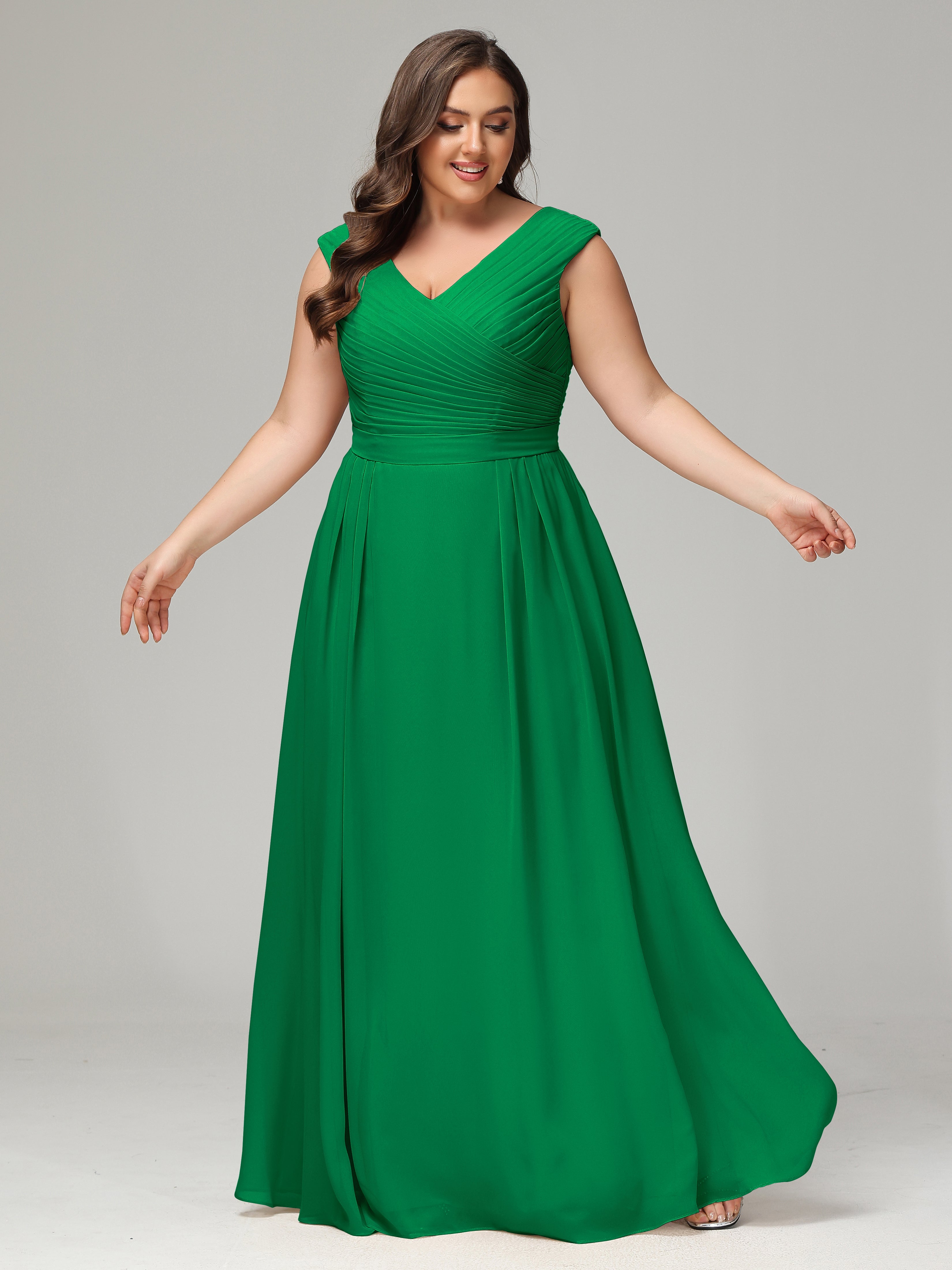 Demoiselle D'Honneur Vert Émeraude Dos En V Mousseline Robe De Demoiselle D'Honneur Grande Taille
