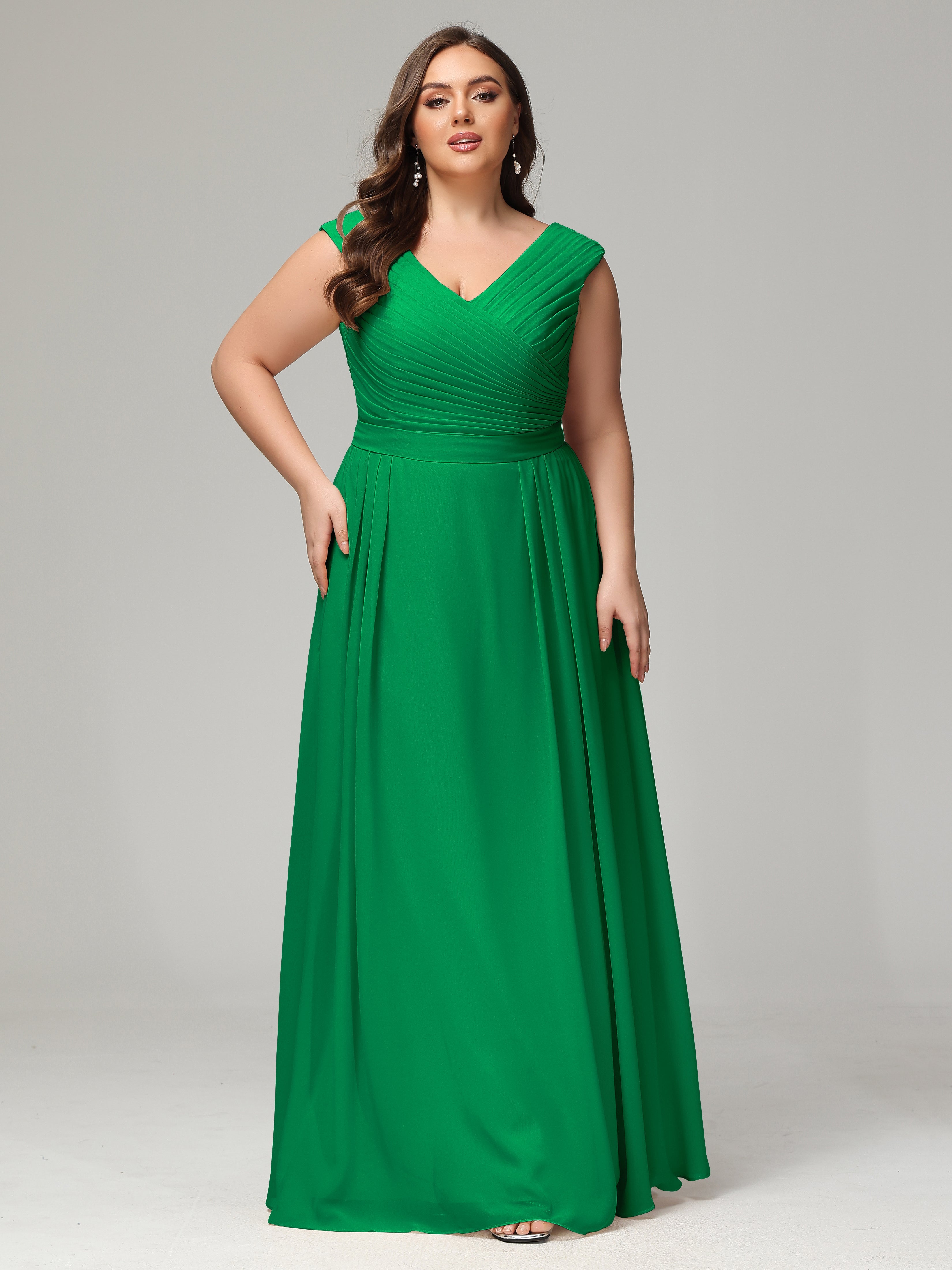 Demoiselle D'Honneur Vert Émeraude Dos En V Mousseline Robe De Demoiselle D'Honneur Grande Taille