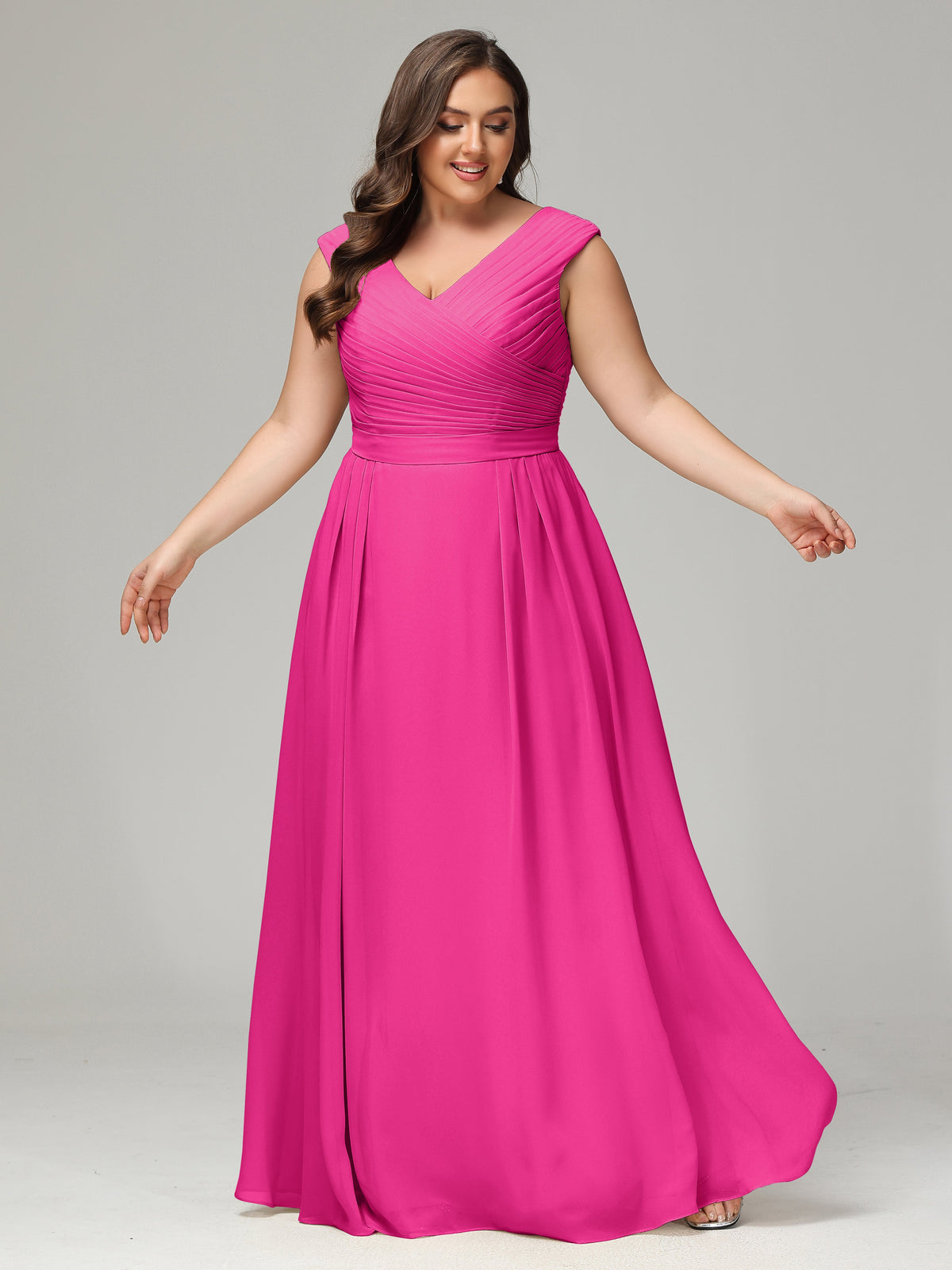 Robes De Demoiselle D'Honneur Rose Fuchsia Couleur Dos En V Mousseline Robe De Demoiselle D'Honneur Grande Taille