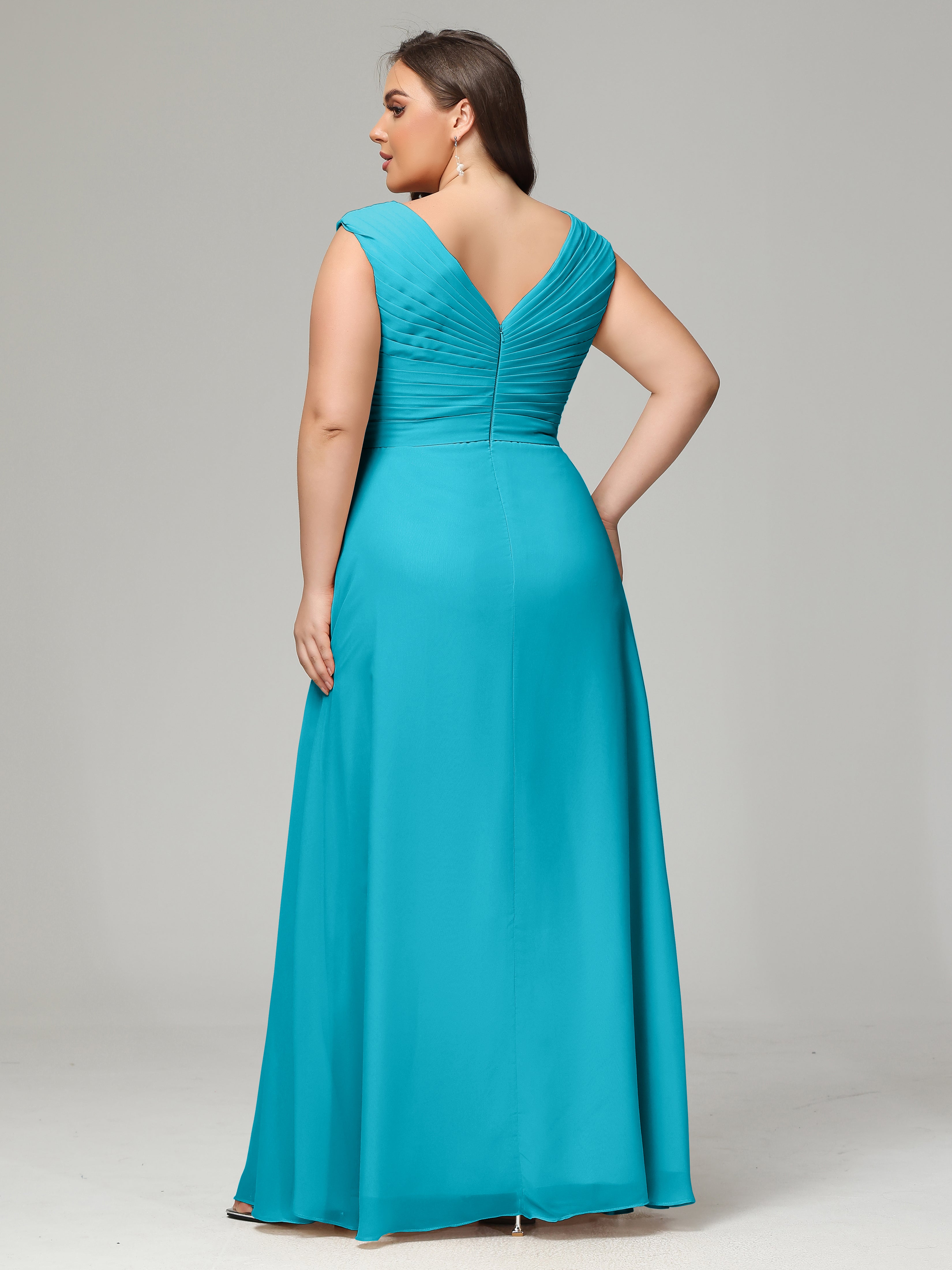 Robes De Demoiselle D'Honneur Vert Jade Dos En V Mousseline Robe De Demoiselle D'Honneur Grande Taille