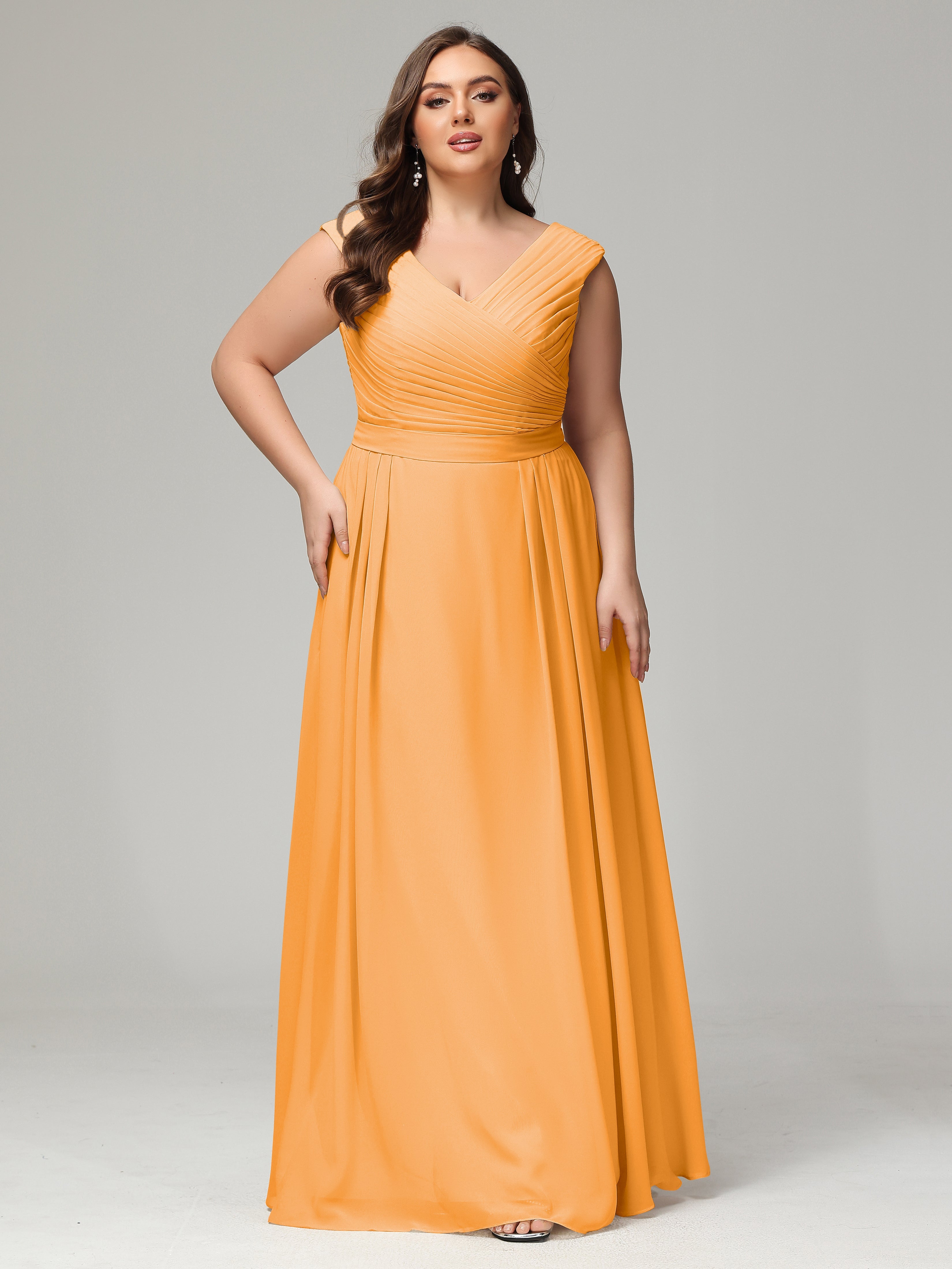 Robes De Demoiselle D'Honneur Mandarine Dos En V Mousseline Robe De Demoiselle D'Honneur Grande Taille