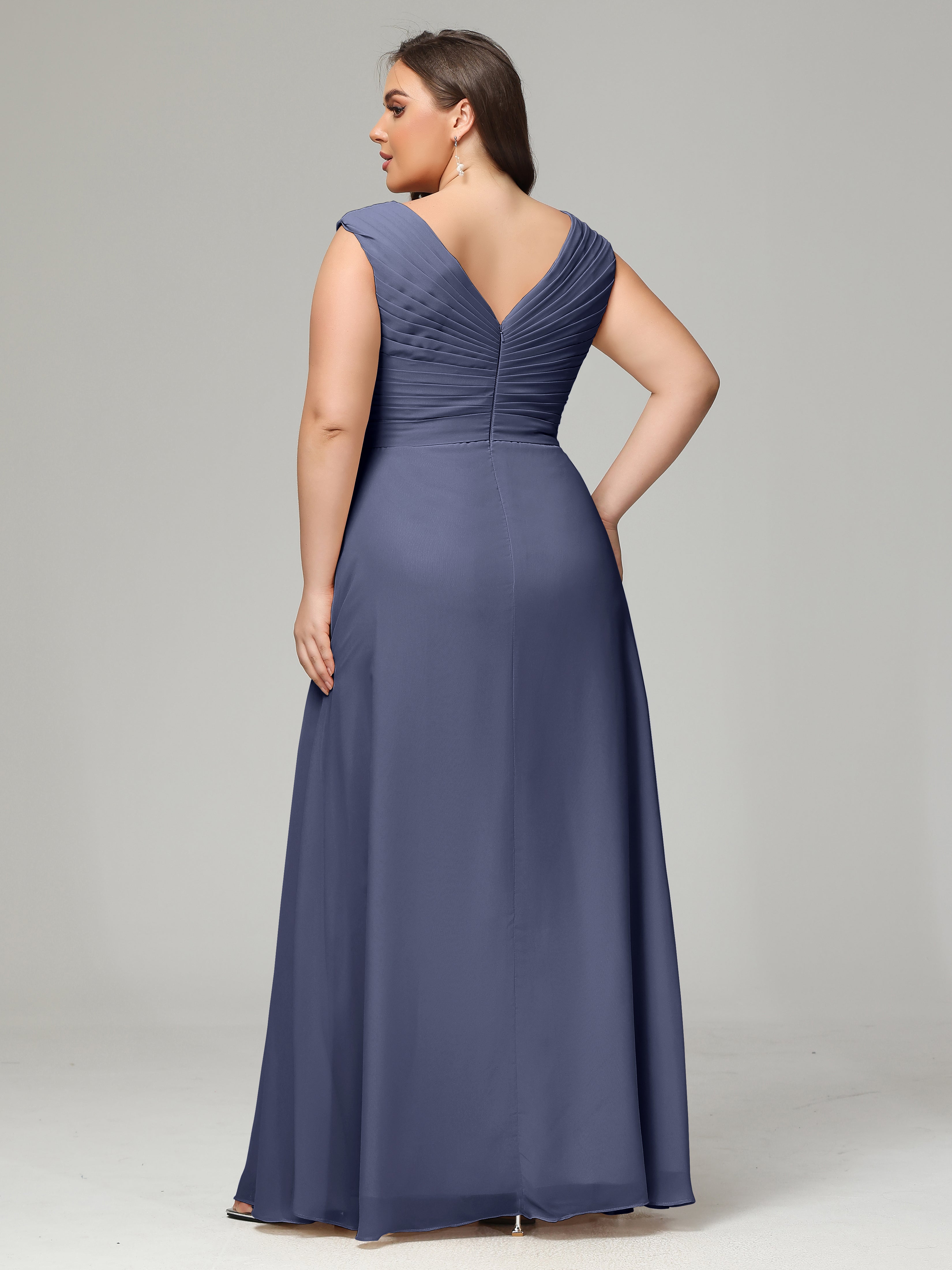 Robes De Demoiselle D'Honneur Bleu Orageux Dos En V Mousseline Robe De Demoiselle D'Honneur Grande Taille