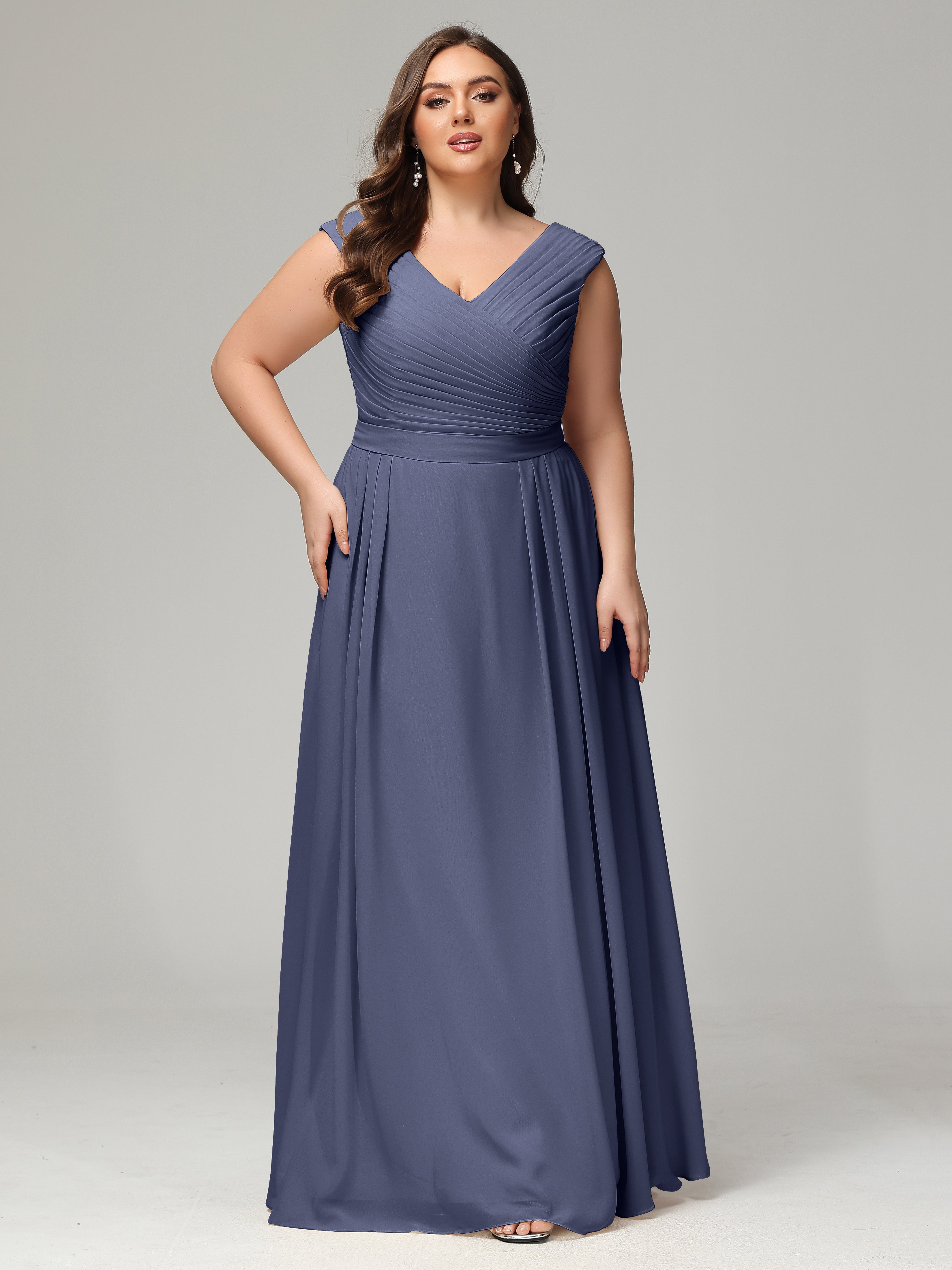Robes De Demoiselle D'Honneur Bleu Orageux Dos En V Mousseline Robe De Demoiselle D'Honneur Grande Taille