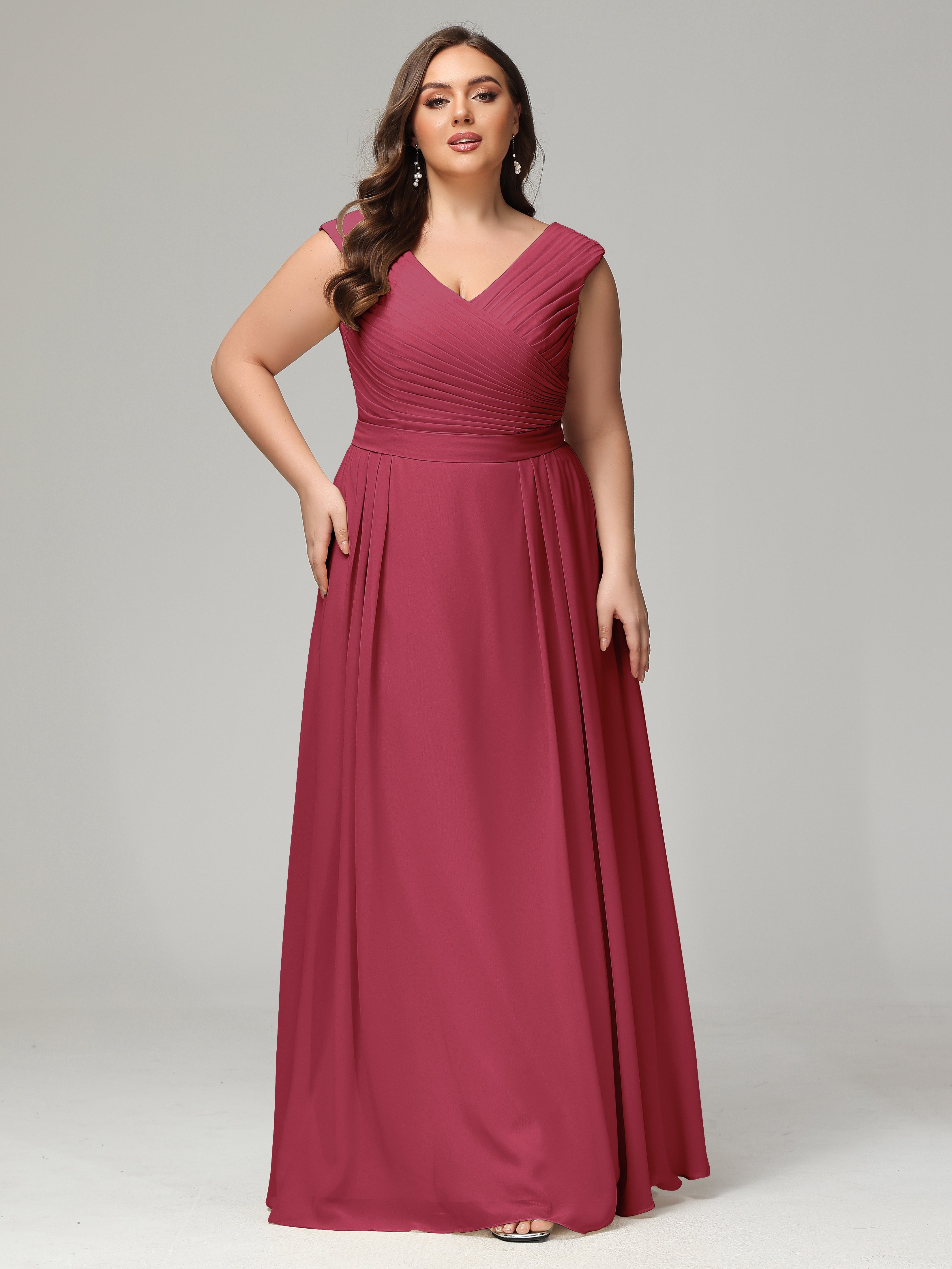 Robes De Demoiselle D'Honneur Rose Cannelle Dos En V Mousseline Robe De Demoiselle D'Honneur Grande Taille