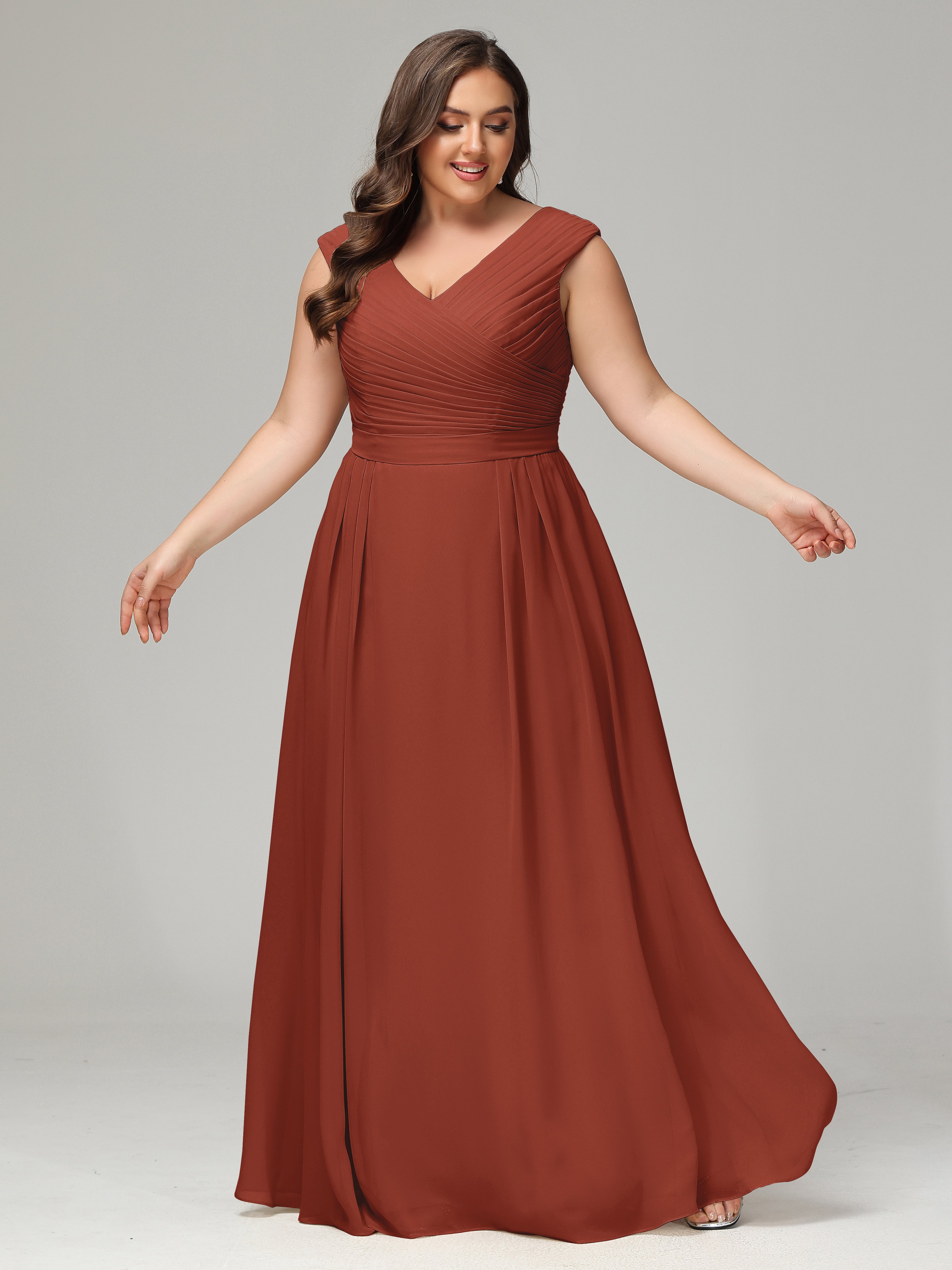 Robes De Demoiselle D'Honneur De Rouille Dos En V Mousseline Robe De Demoiselle D'Honneur Grande Taille