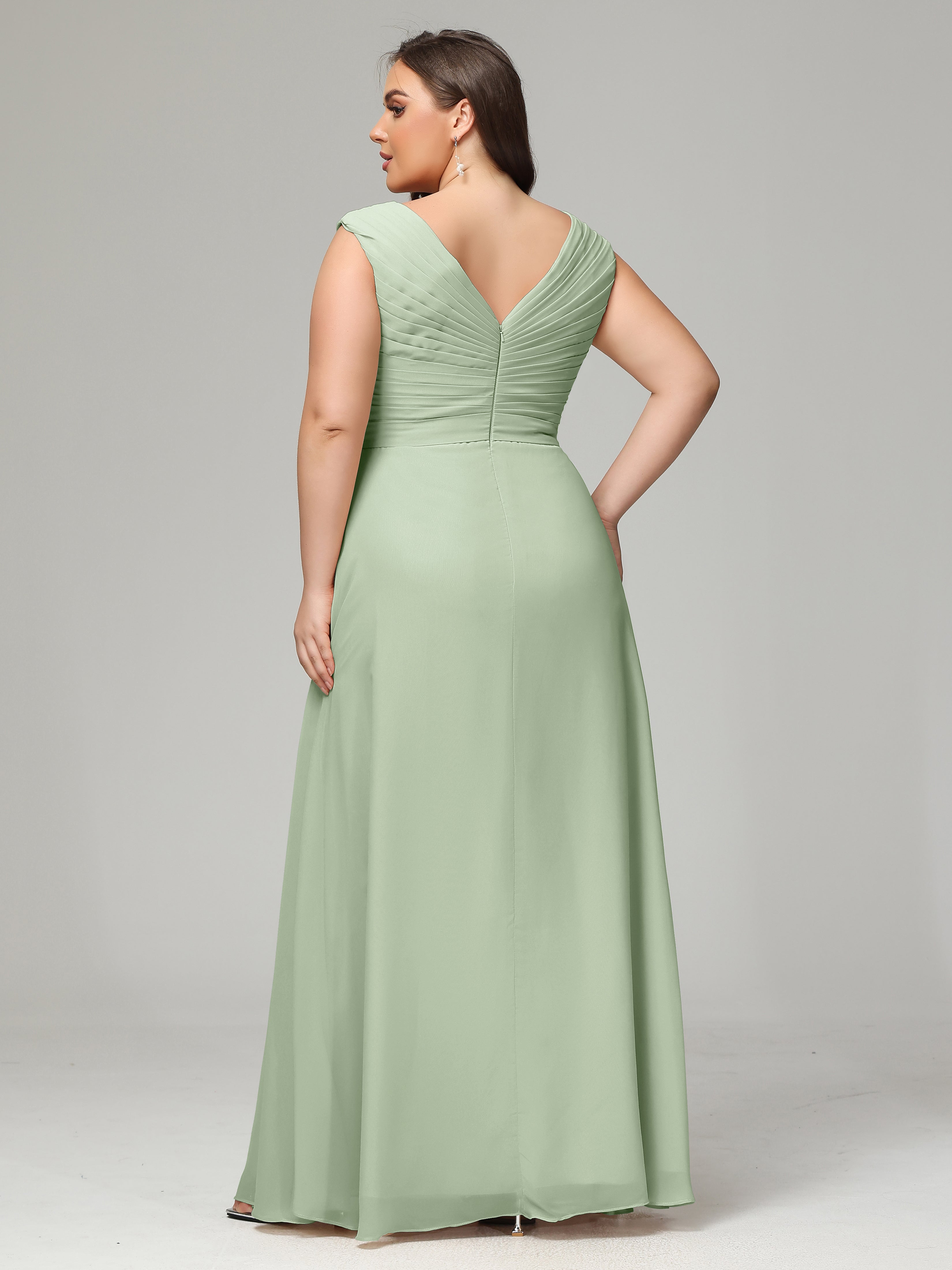 Robes De Demoiselle D'Honneur De Sauge Poussiéreuse Dos En V Mousseline Robe De Demoiselle D'Honneur Grande Taille