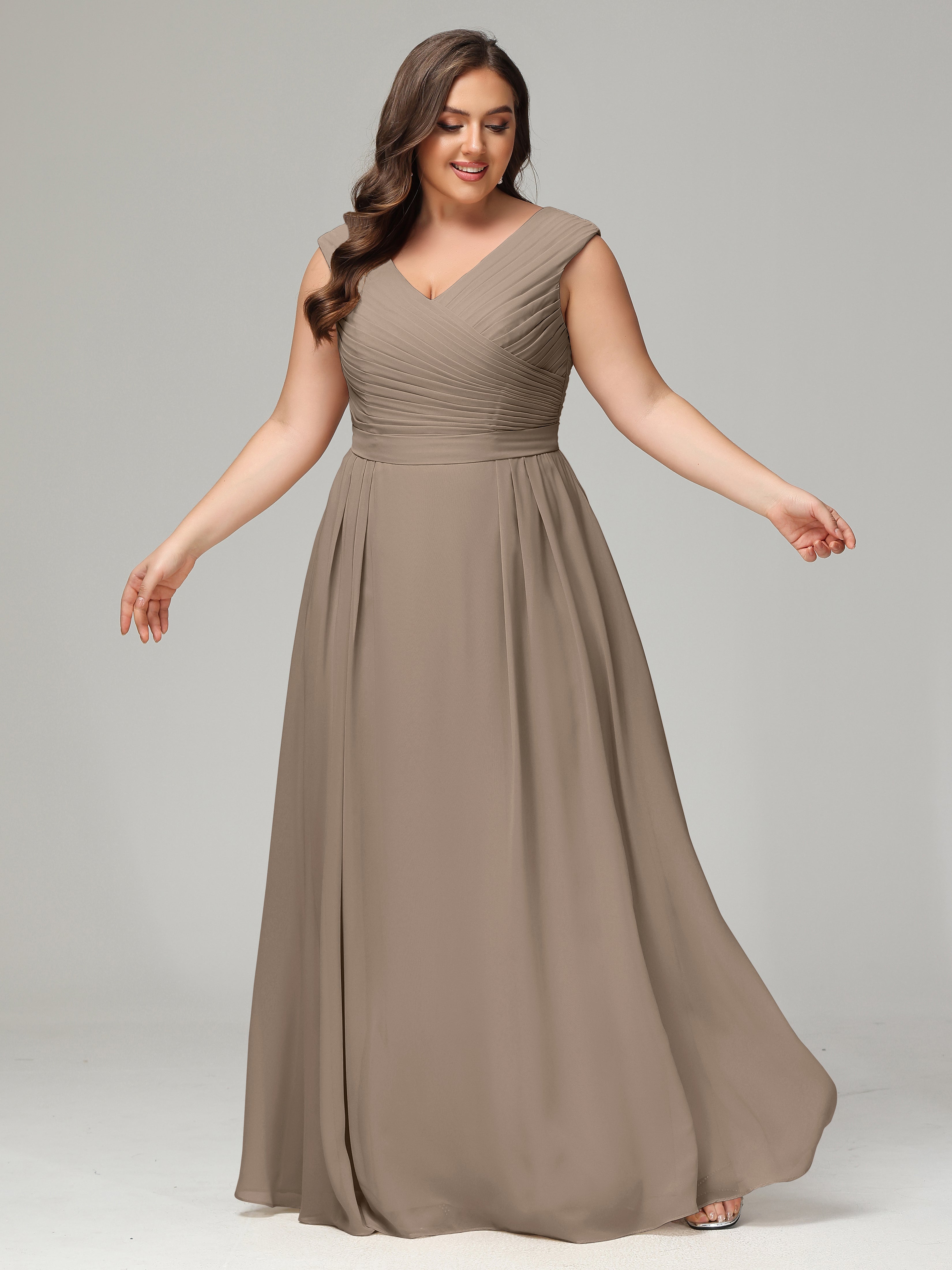 Robe Ceremonie Taupe Dos En V Mousseline Robe De Demoiselle D'Honneur Grande Taille
