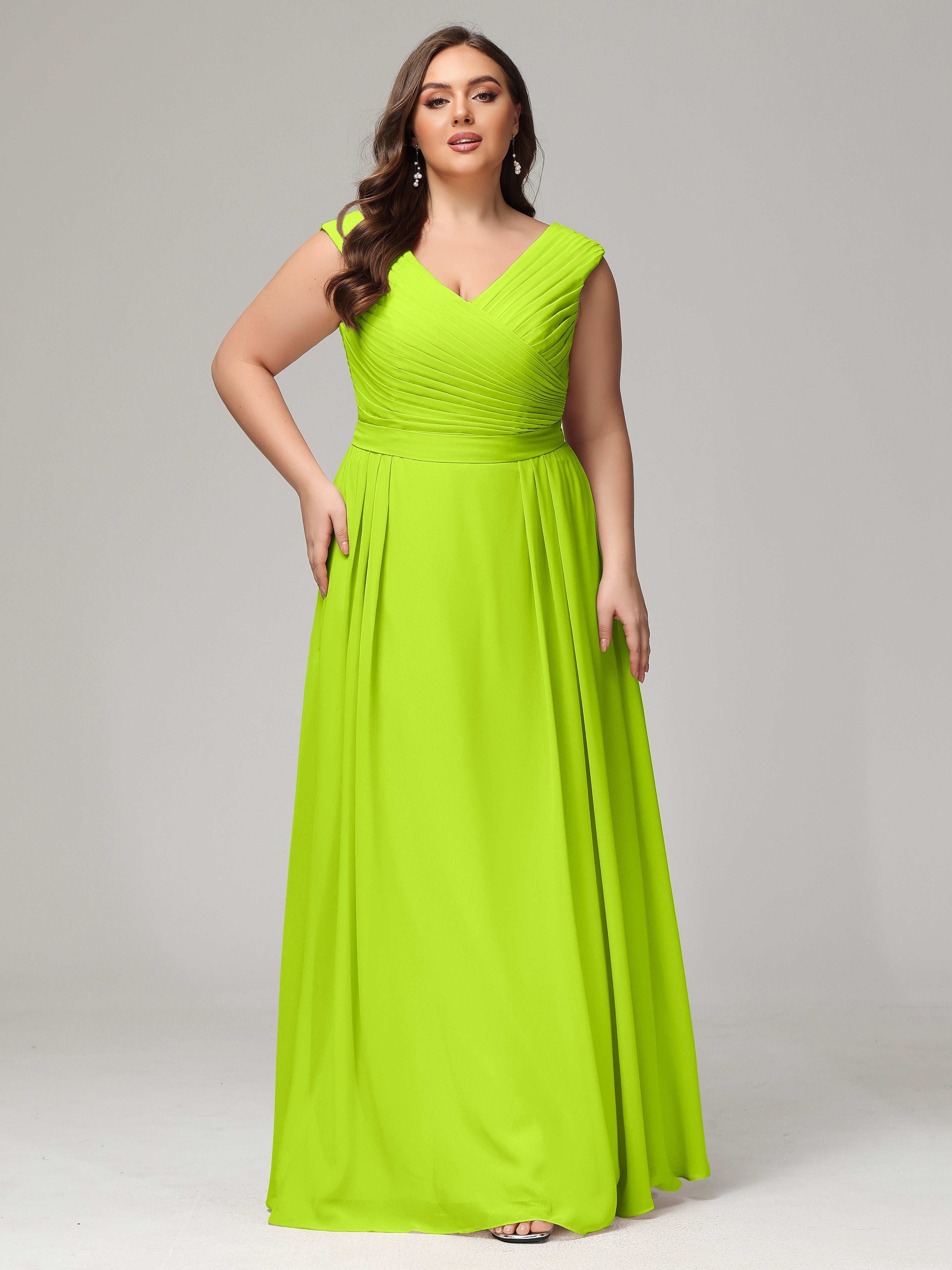 Robes De Demoiselle D'Honneur Vert Citron Dos En V Mousseline Robe De Demoiselle D'Honneur Grande Taille