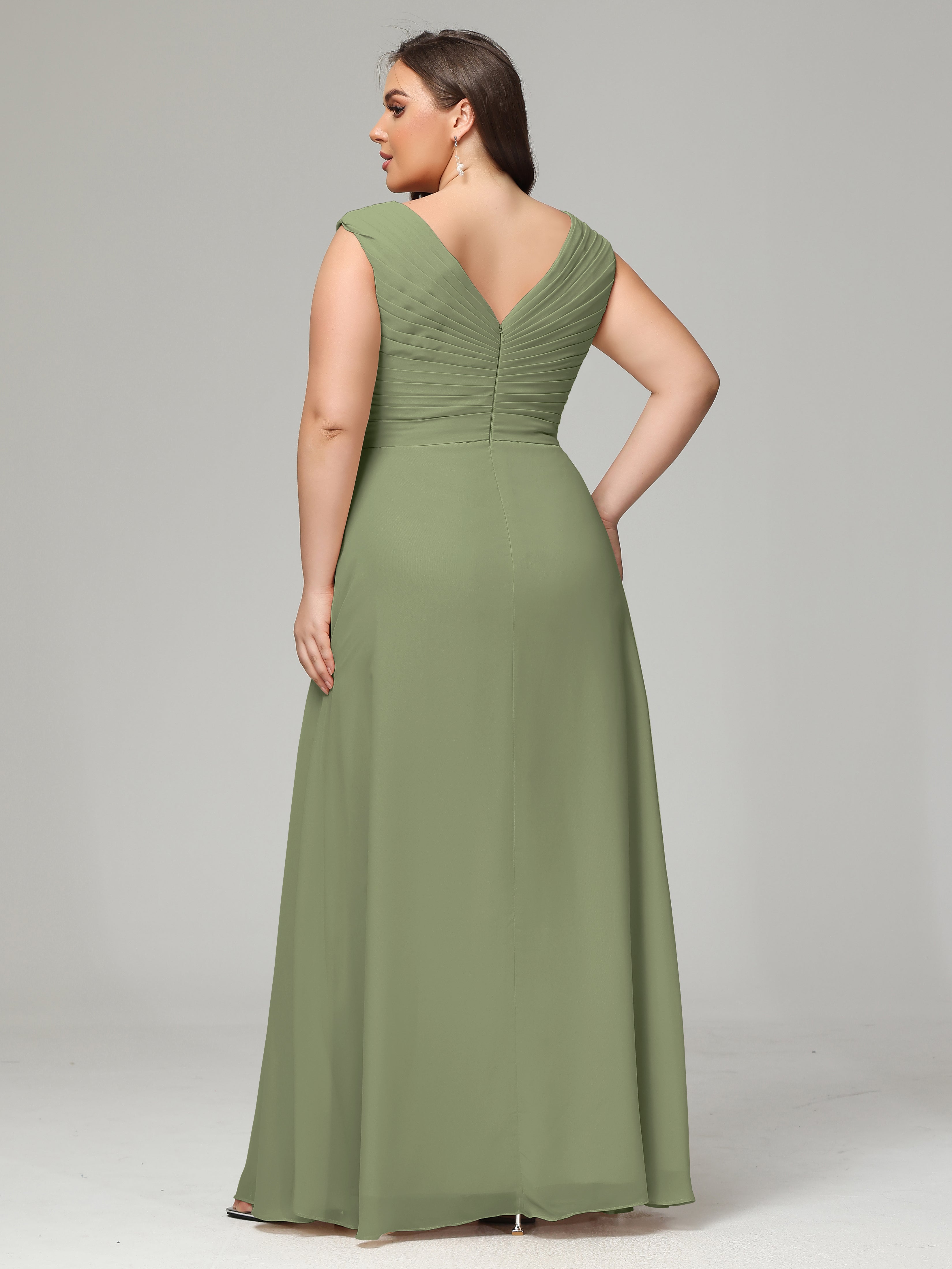 Robe Vert Olive Demoiselle D Honneur Dos En V Mousseline Robe De Demoiselle D'Honneur Grande Taille