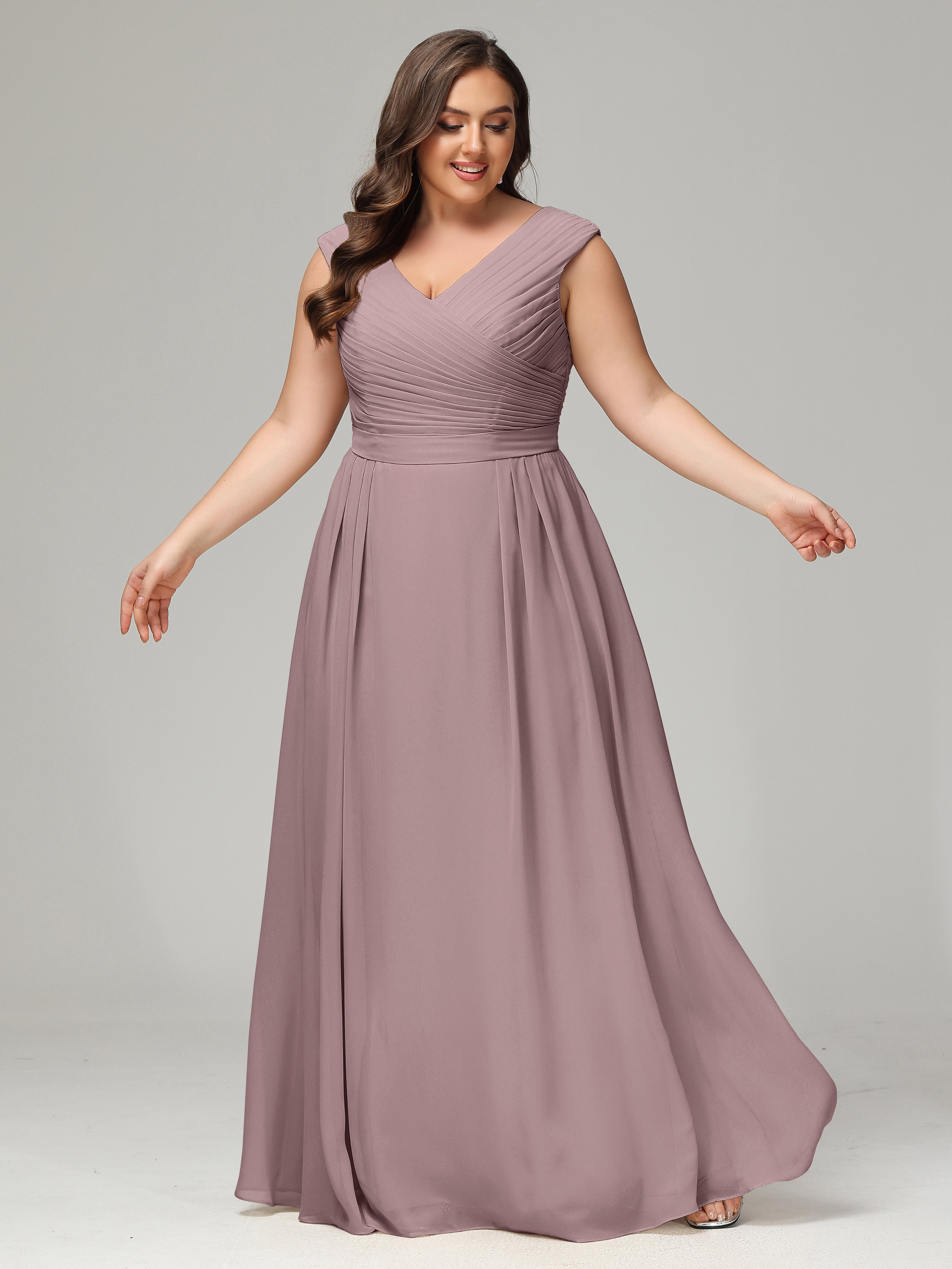 Robes De Demoiselle D'Honneur Vintage Mauve Dos En V Mousseline Robe De Demoiselle D'Honneur Grande Taille