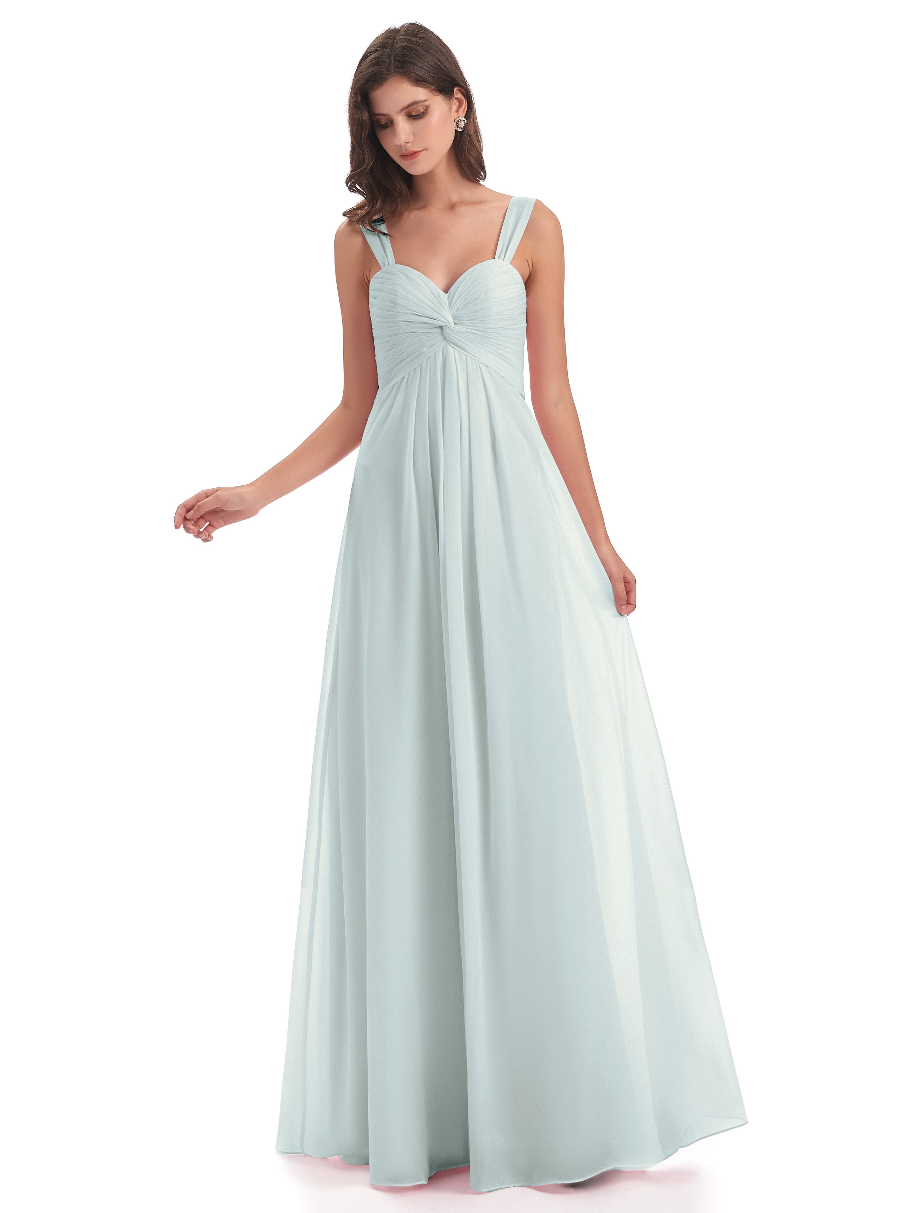 Robe Demoiselle D Honneur Celadon Bretelles Col V Mousseline Robes Demoiselle D'Honneur Grande Taille