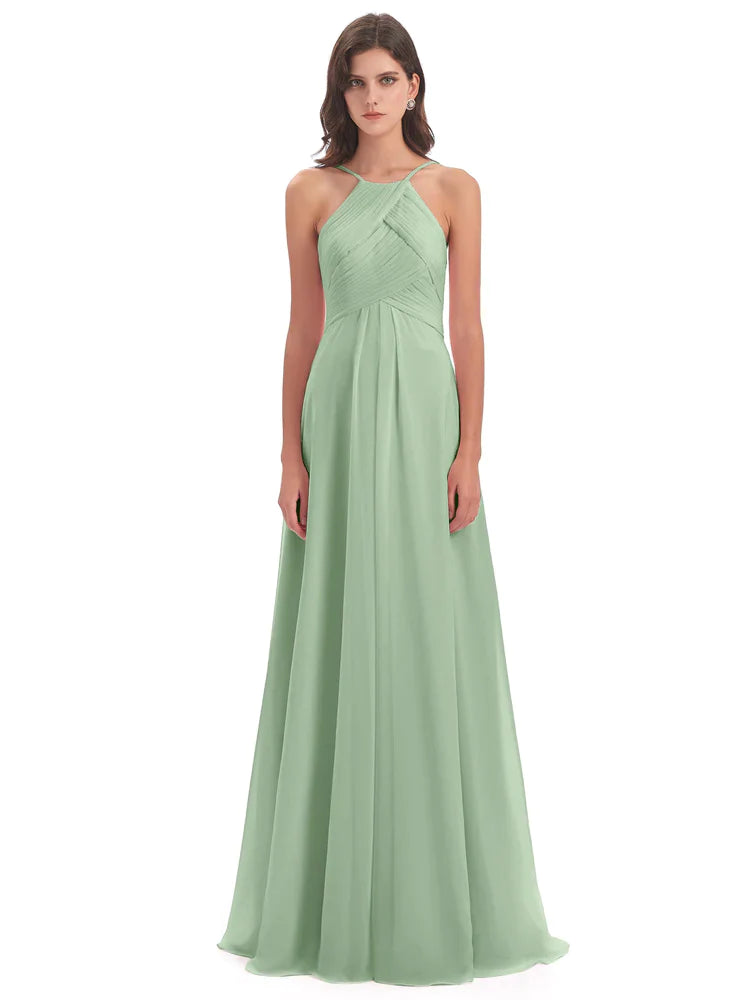 Charlotte Licou Dos Ouvert Mousseline Robes Demoiselle d'Honneur en SAUGE_POUDREE