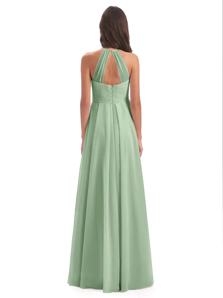 Charlotte Licou Dos Ouvert Mousseline Robes Demoiselle d'Honneur en SAUGE_POUDREE