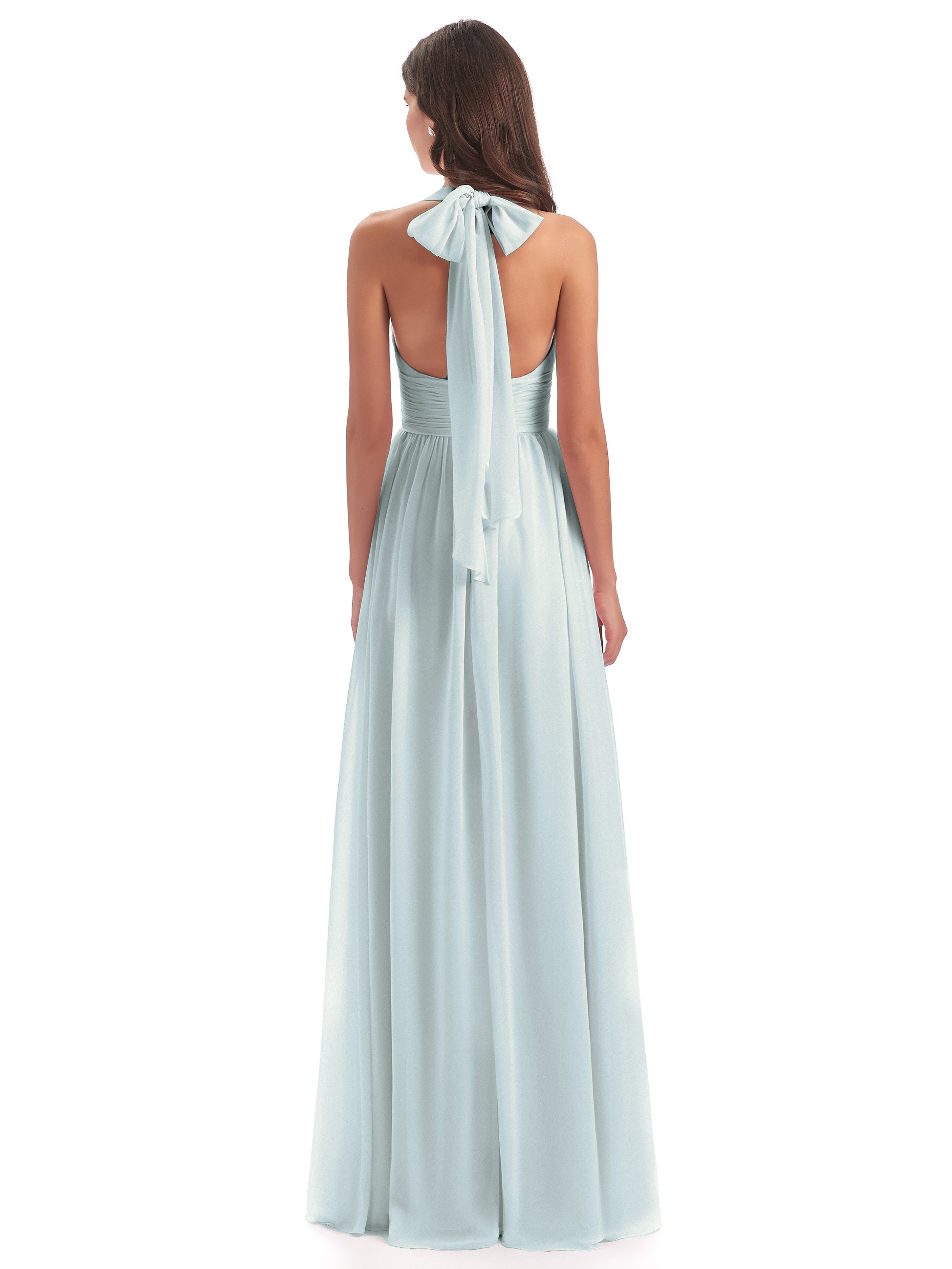 Robe Demoiselle D Honneur Vert Celadon Nœud Papillon Fendue Devant Robes Demoiselle D'Honneur