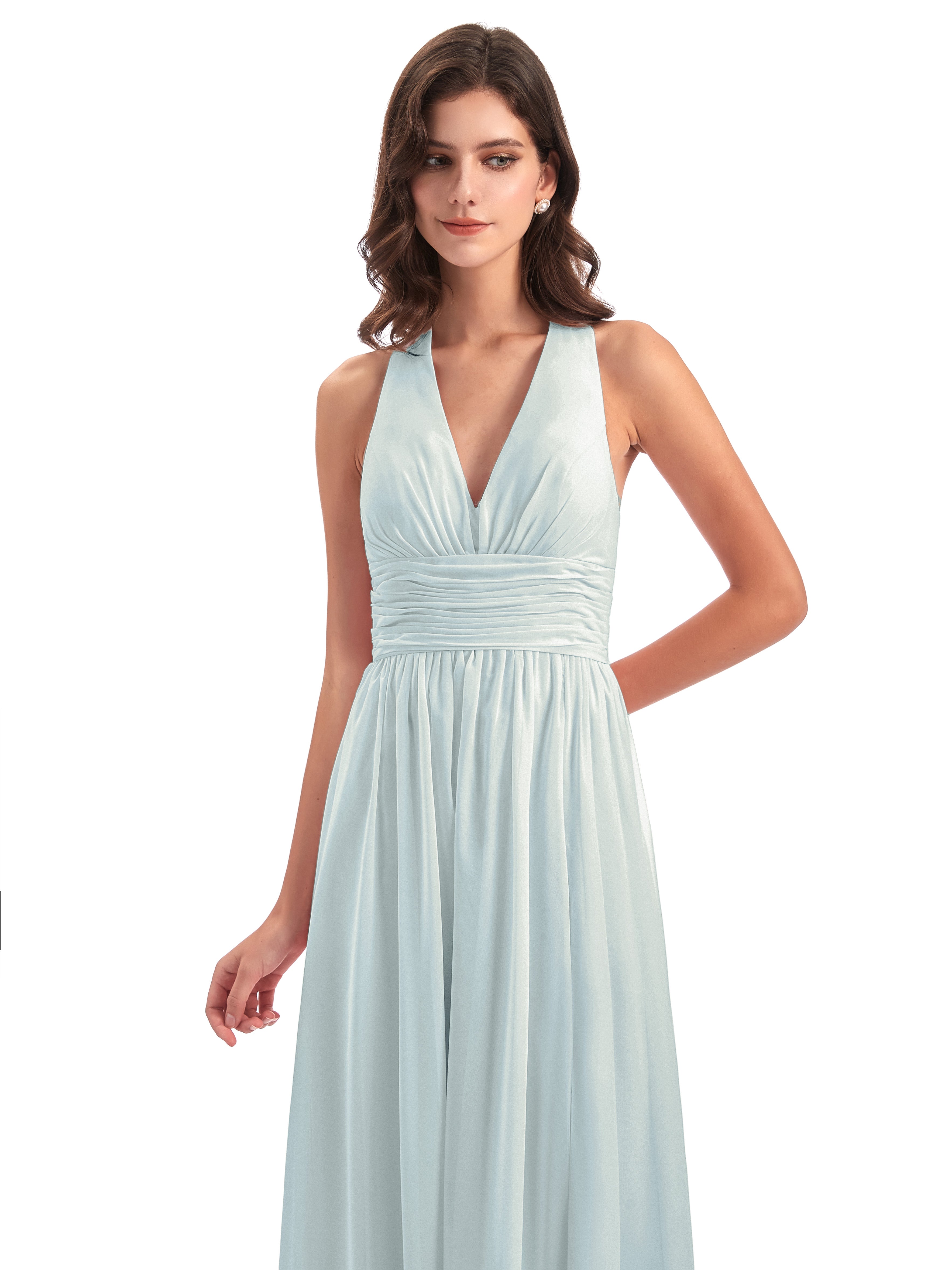 Robe Demoiselle D Honneur Vert Celadon Nœud Papillon Fendue Devant Robes Demoiselle D'Honneur