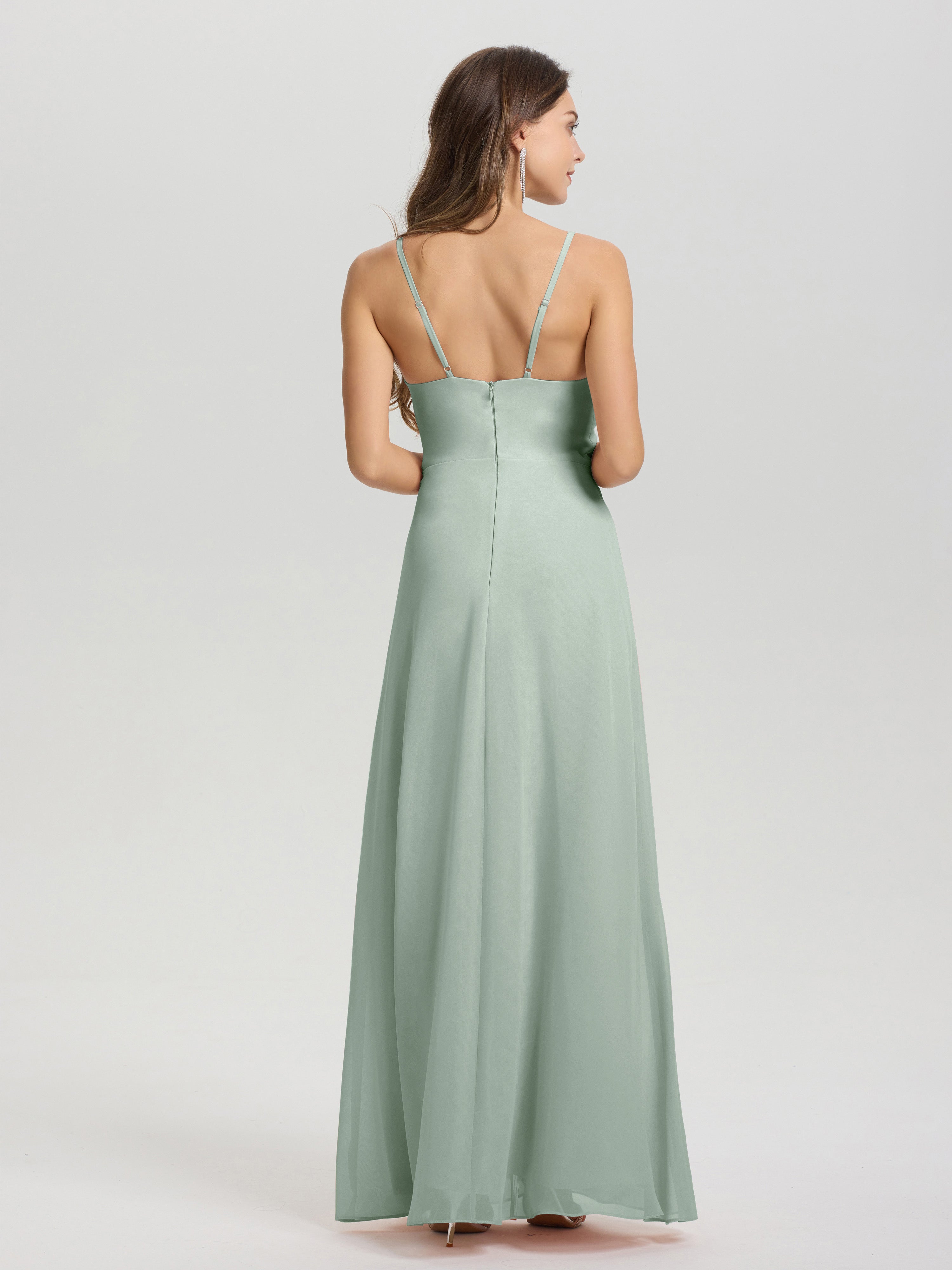 Robes De Demoiselle D'Honneur Celadon Seule-Épaule Mousseline Robes Demoiselle D'Honneur À Volants