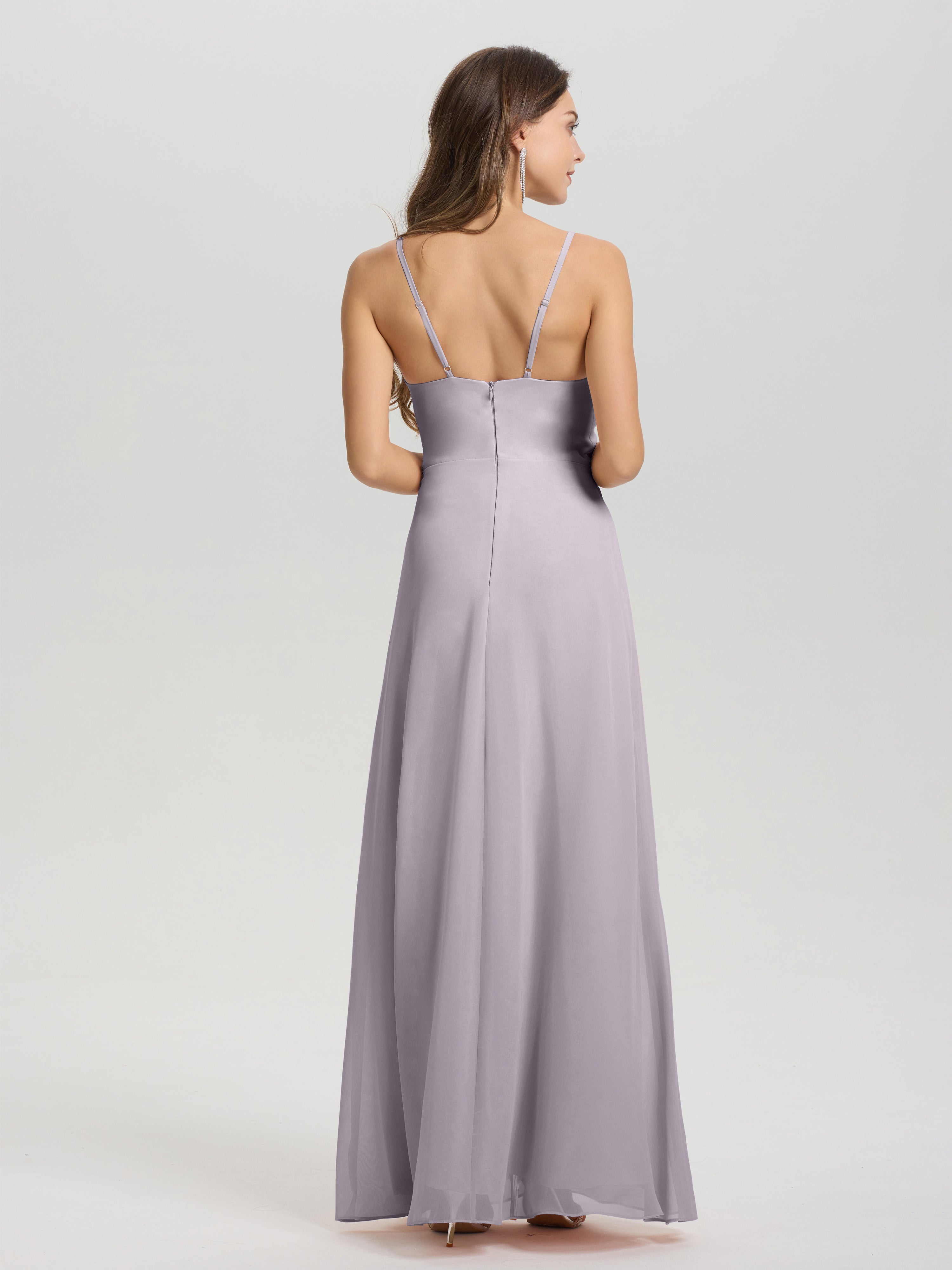 Robes De Demoiselle D'Honneur Crépuscule Col V Fendue Trapèze Mousseline Robe Demoiselle D'Honneur Avec Plisée Devant