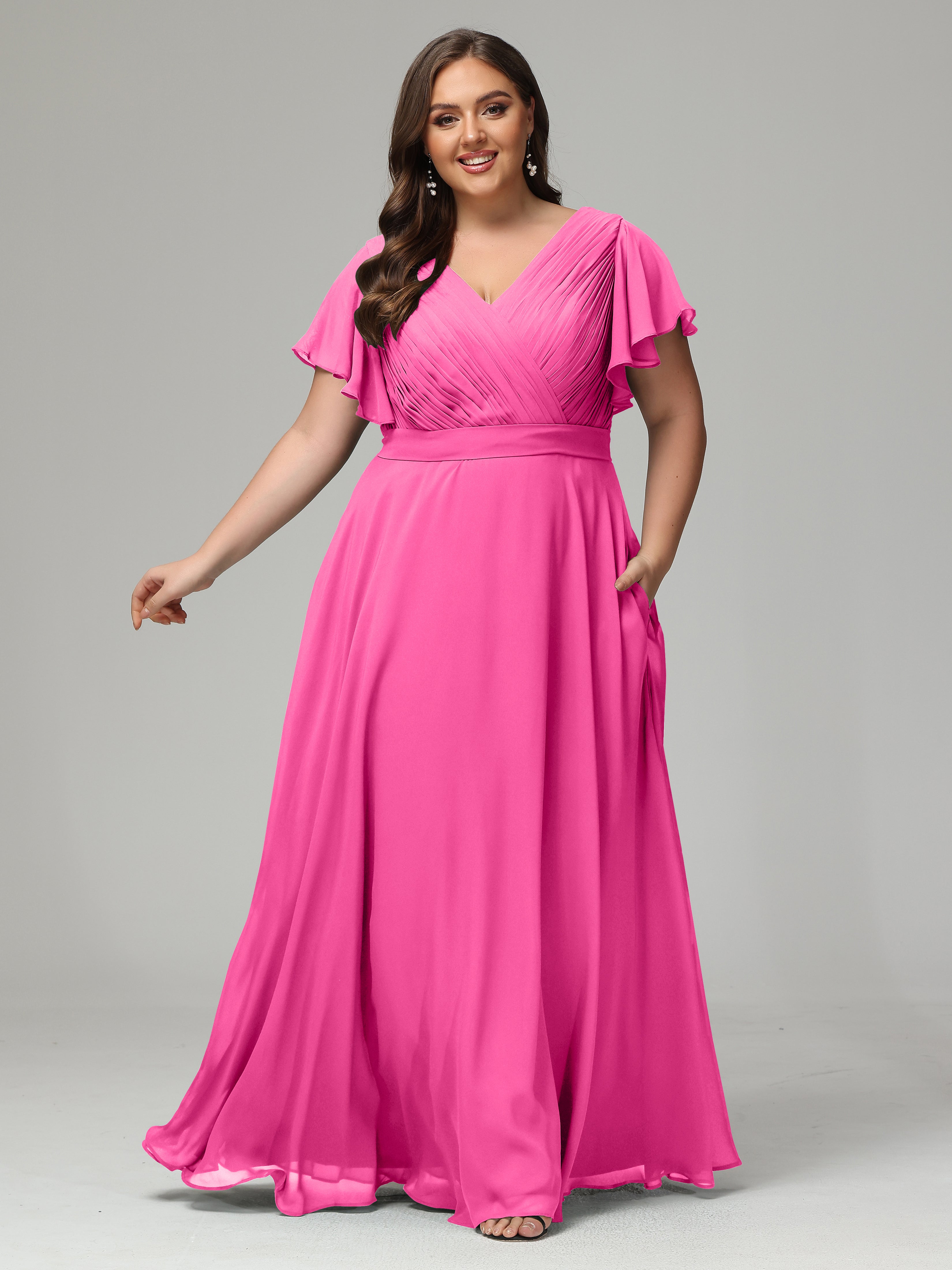 Robe Demoiselle D Honneur Azalée Dos En V Manches Courtes Mousseline Robes Demoiselle D'Honneur Grande Taille