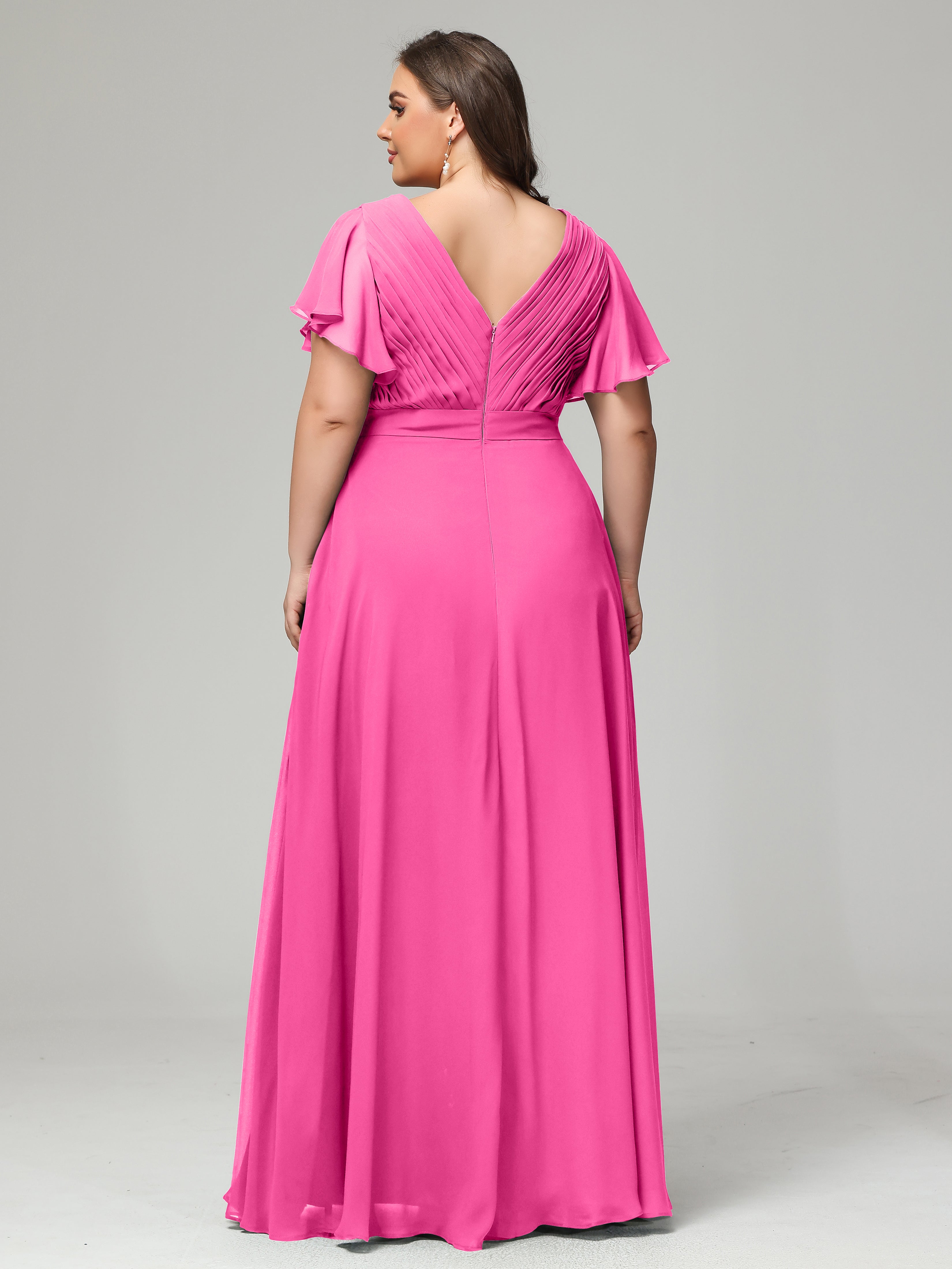 Robe Demoiselle D Honneur Azalée Dos En V Manches Courtes Mousseline Robes Demoiselle D'Honneur Grande Taille
