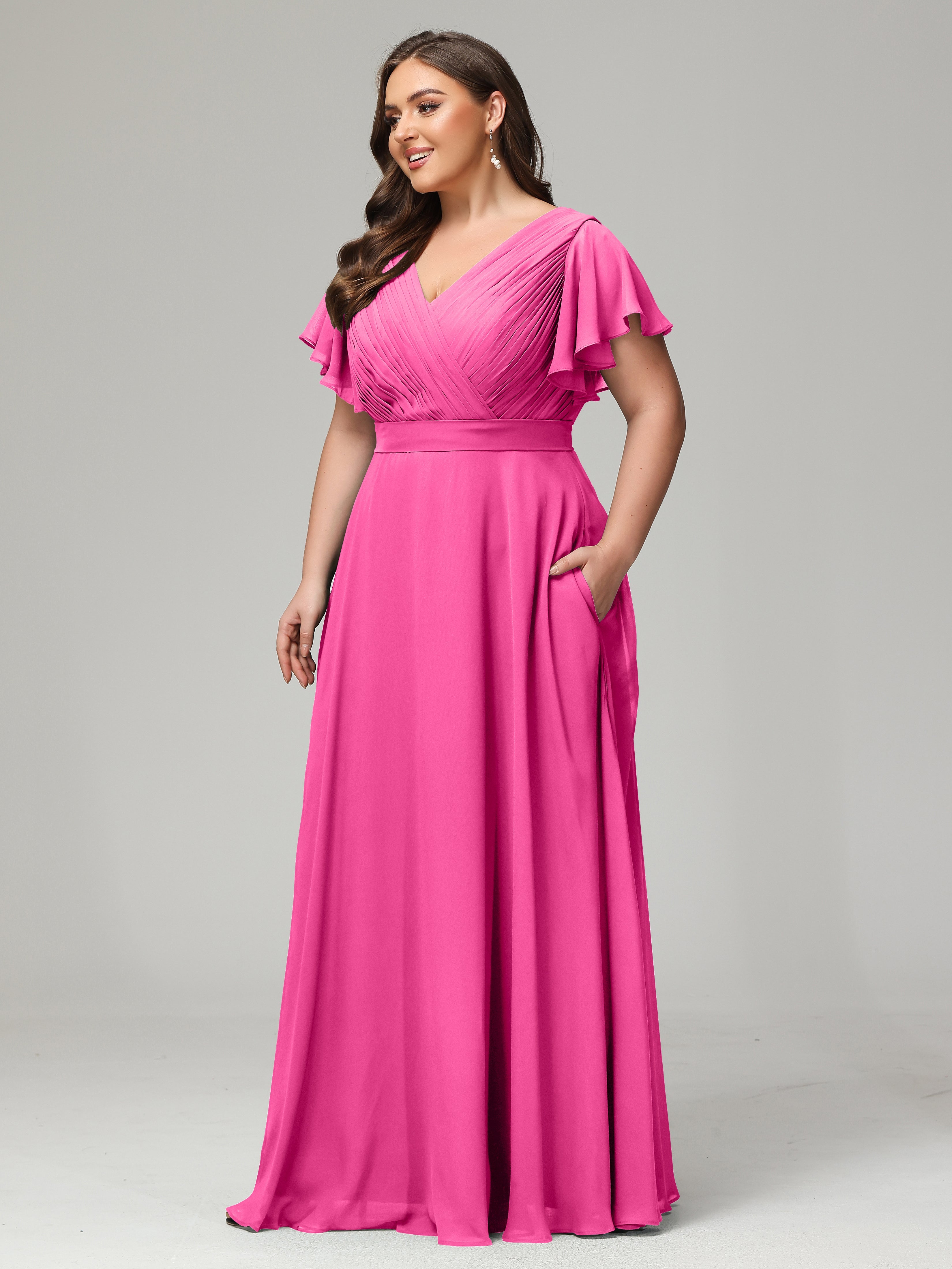 Robe Demoiselle D Honneur Azalée Dos En V Manches Courtes Mousseline Robes Demoiselle D'Honneur Grande Taille