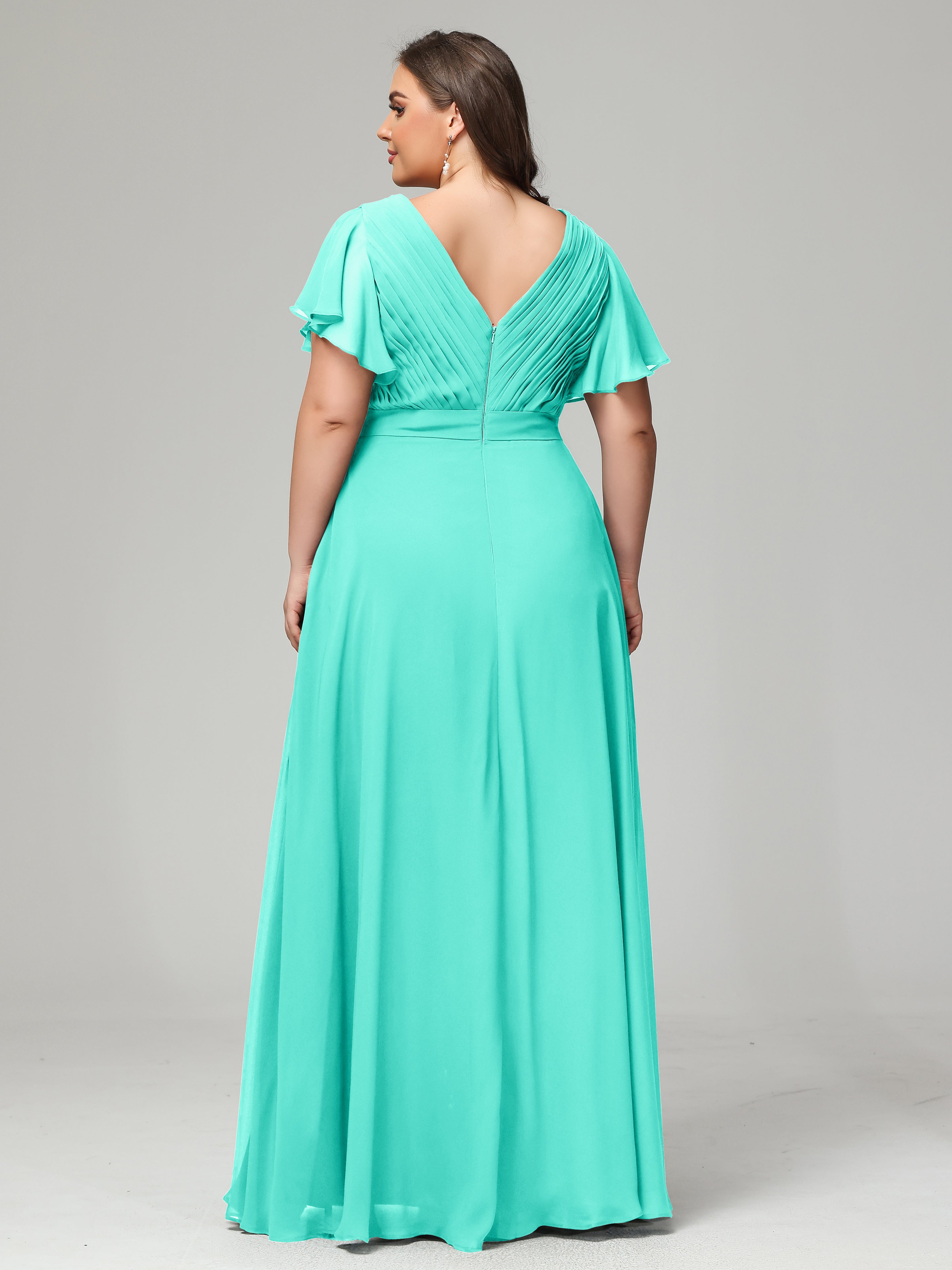 Robes De Demoiselle D'Honneur Spa Grande Taille Dos En V Manches Courtes Mousseline