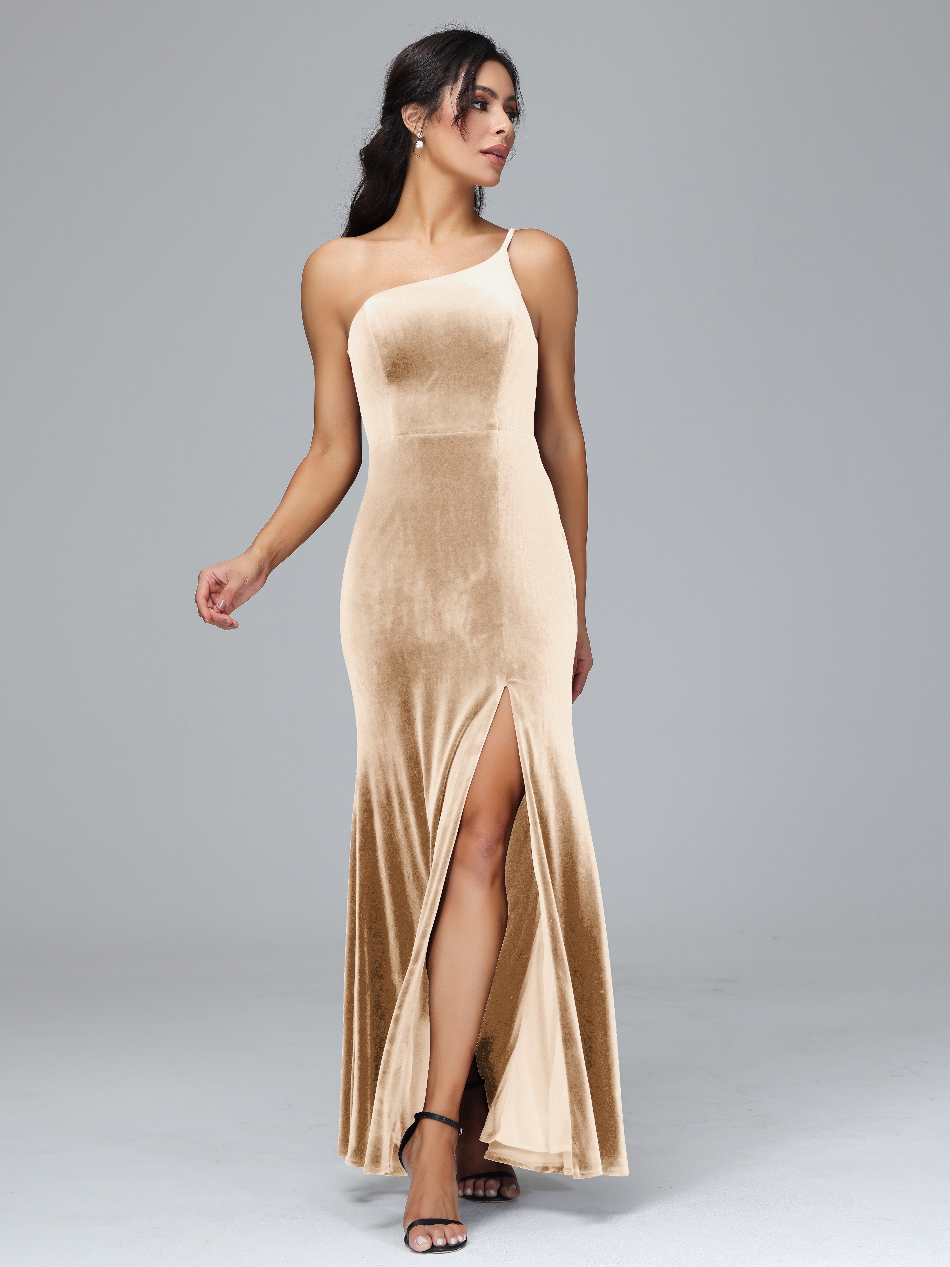 Fendue Seule-épaule Simple Velours Robes Demoiselle d'Honneur Grande Taille
