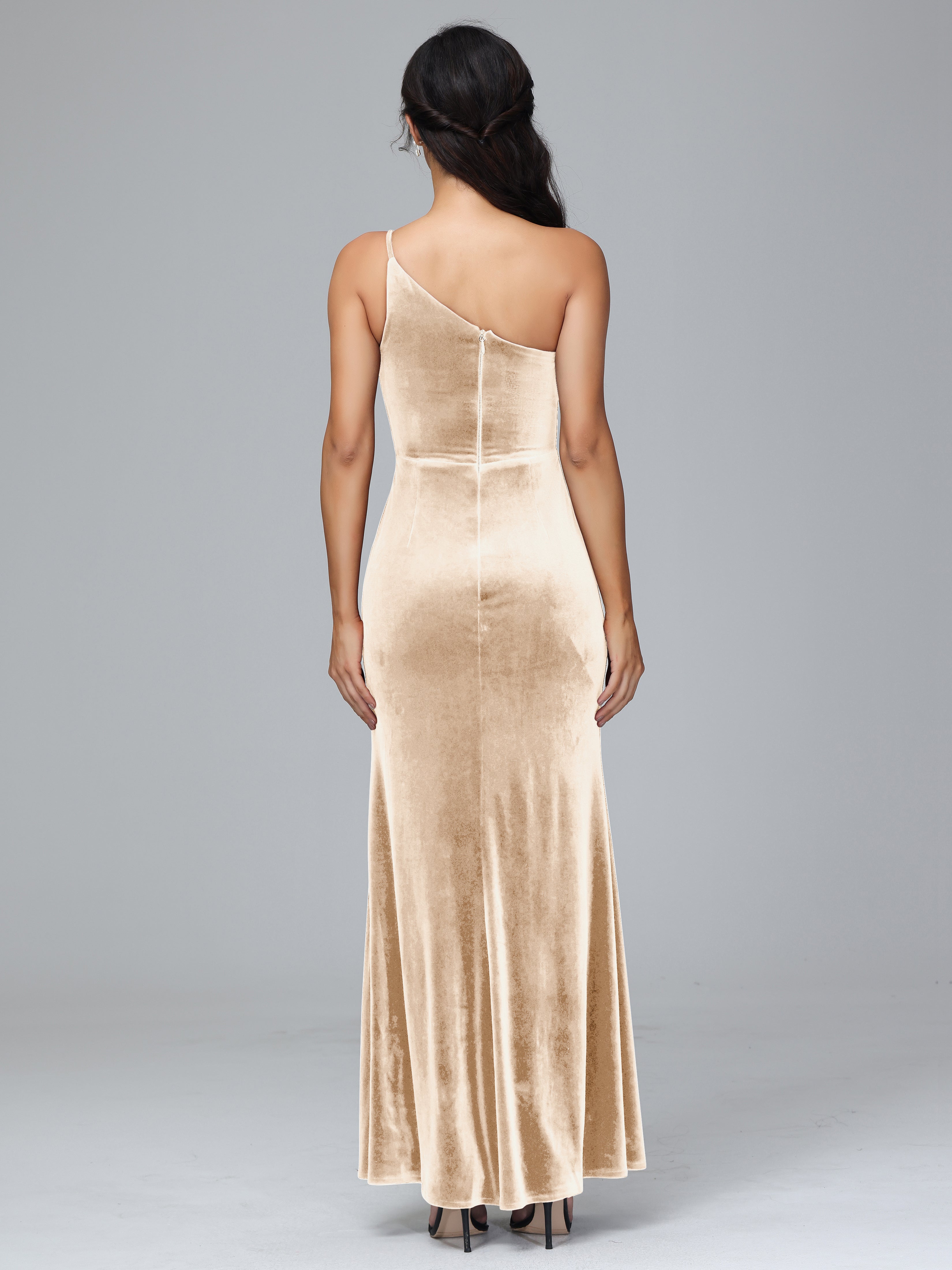 Fendue Seule-épaule Simple Velours Robes Demoiselle d'Honneur Grande Taille